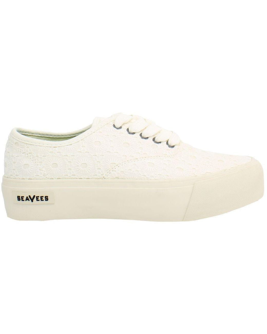 Seavees White Legend Platform Embroidery Lace-Up Canvas Shoes