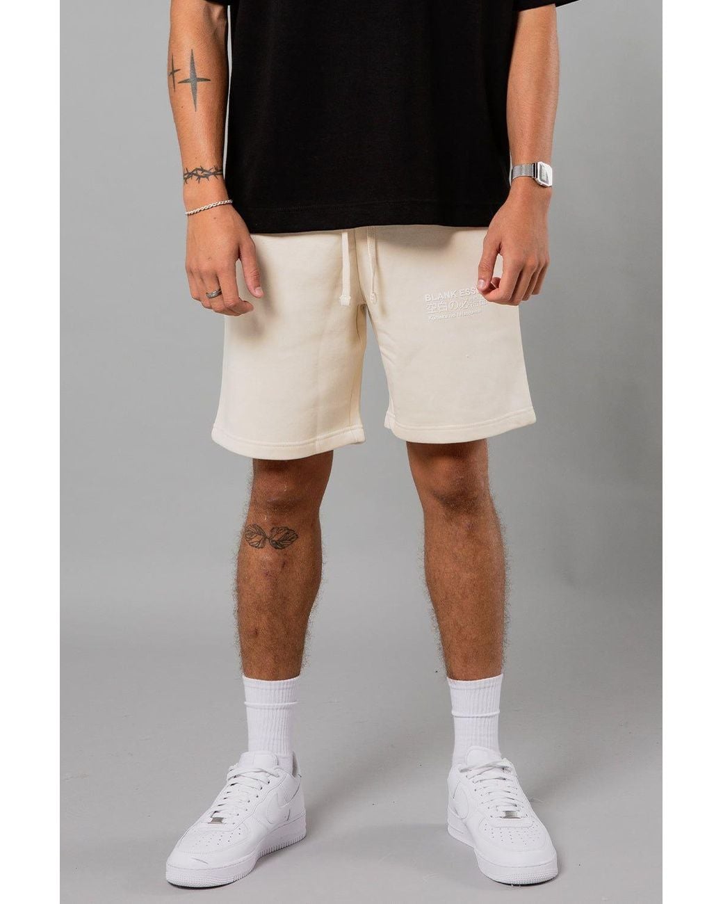Blank Essentials Black Cotton Blend Japanese Graphic Print Shorts for men