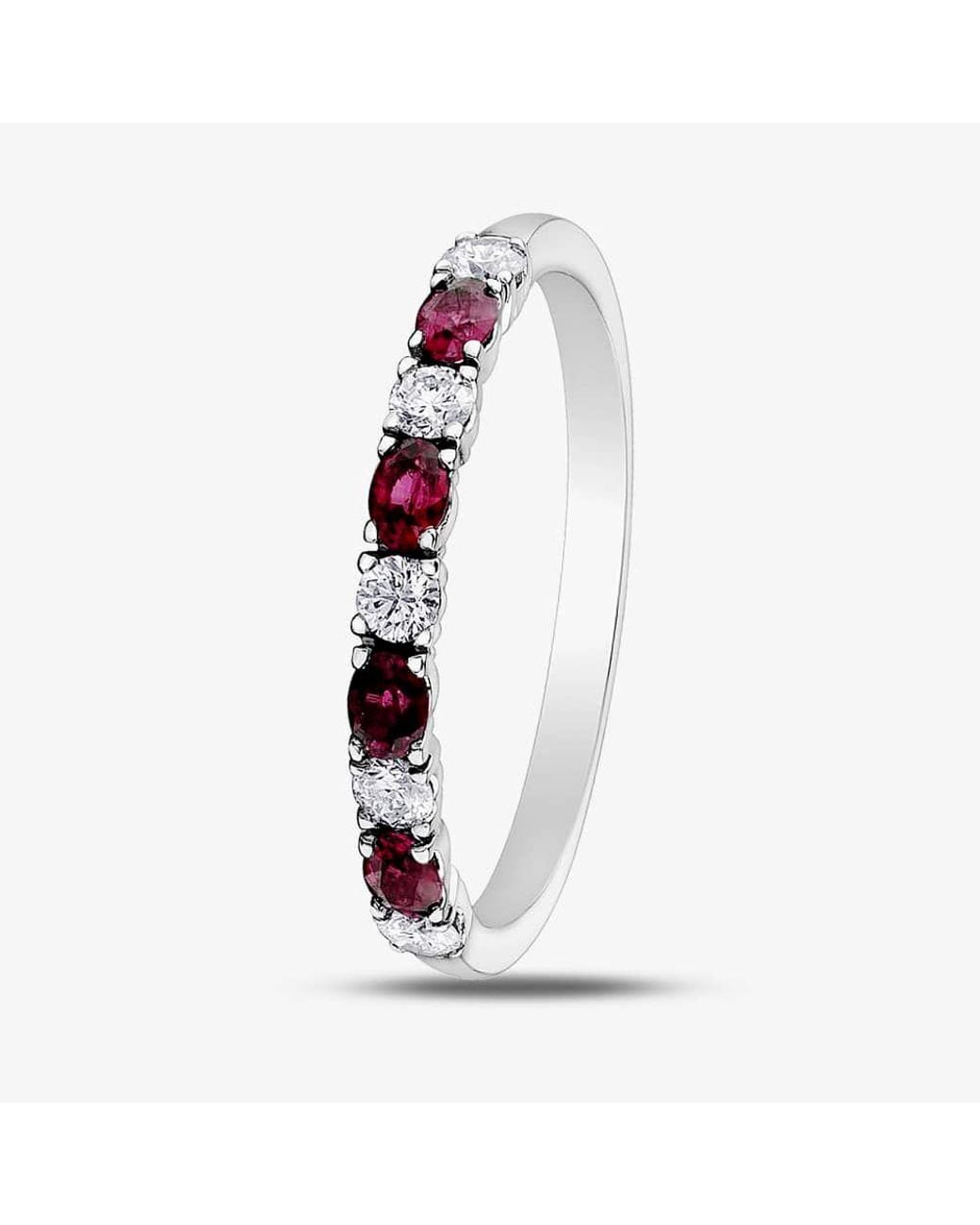 T.H.Baker White 9Ct Ruby & 0.2Ct Diamond Half Eternity Ring 50L76-9 Ruby P