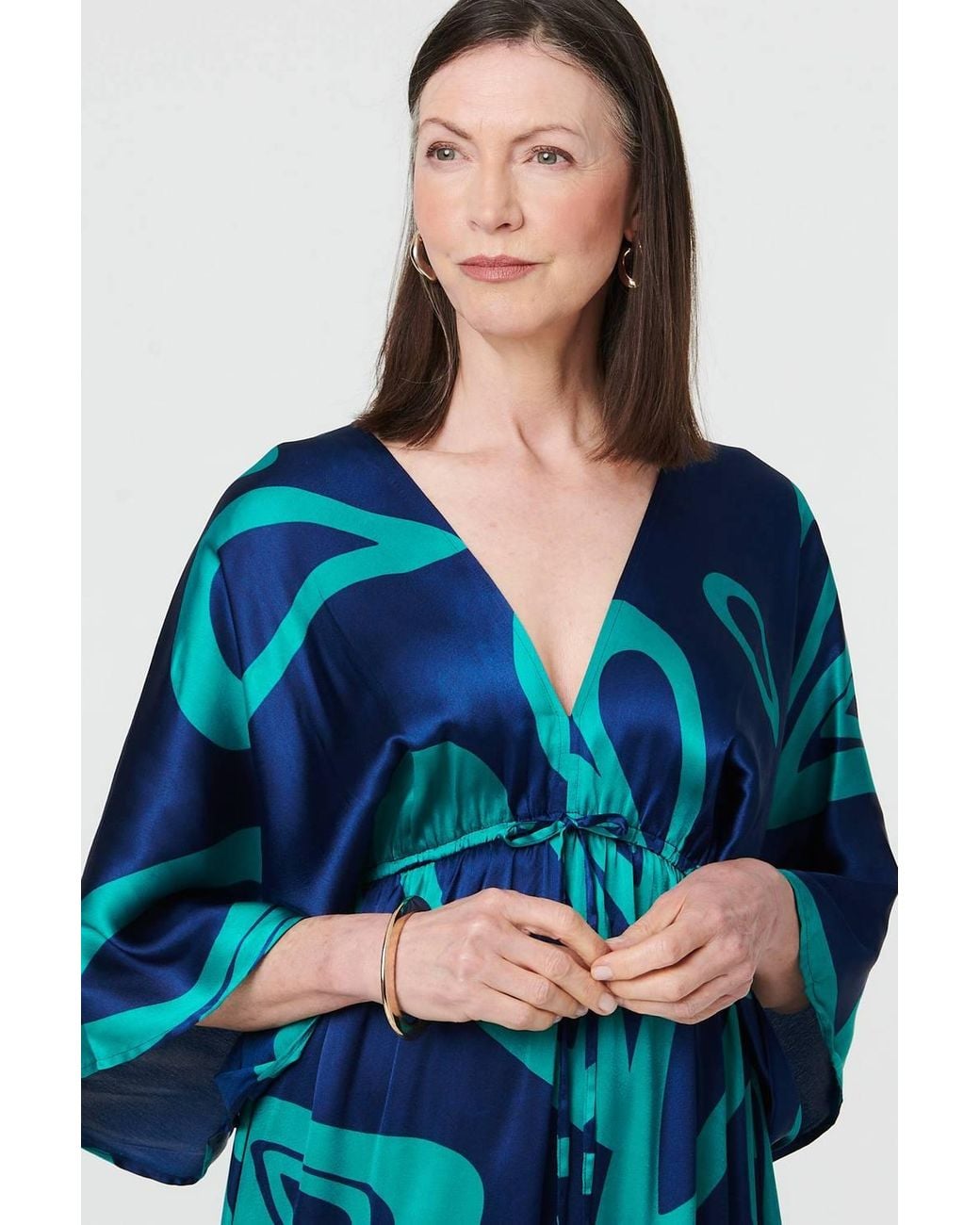 Izabel London Blue Abstract Relaxed 3/4 Sleeve Maxi Dress