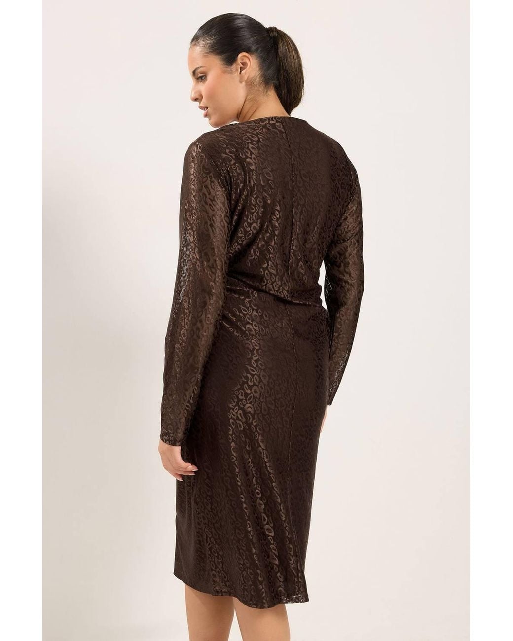 Yours Brown Leopard Print Ruched Side Midi Dress
