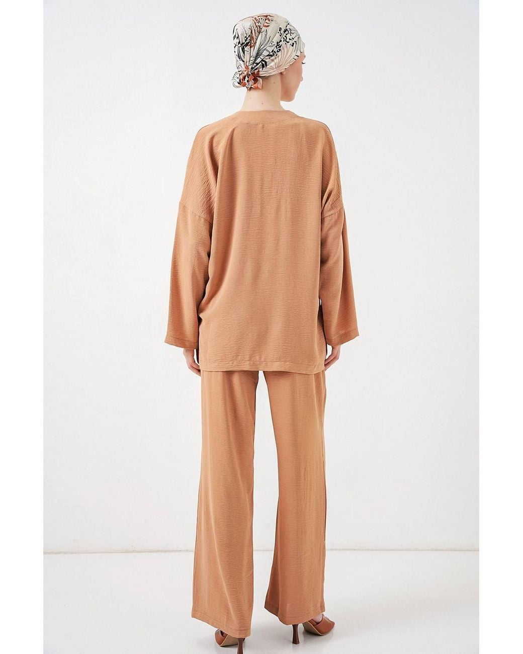 Bigdart Natural Textured V-Neck Long Cardigan & Pants Set