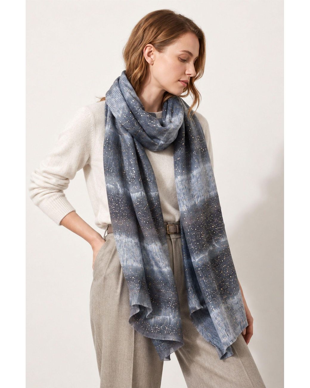 SARTA Gray Tierney Foil Speckled Ombre Striped Lightweight Scarf