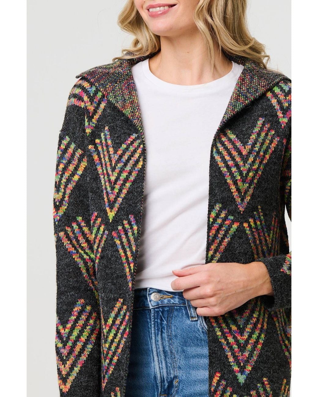 Izabel London Blue Abstract Print Longline Knitted Jacket