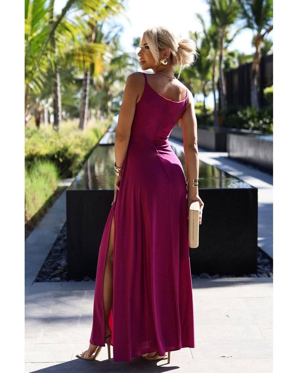 Love Lace Pink Glitter Sleeveless Maxi Dress With Slit