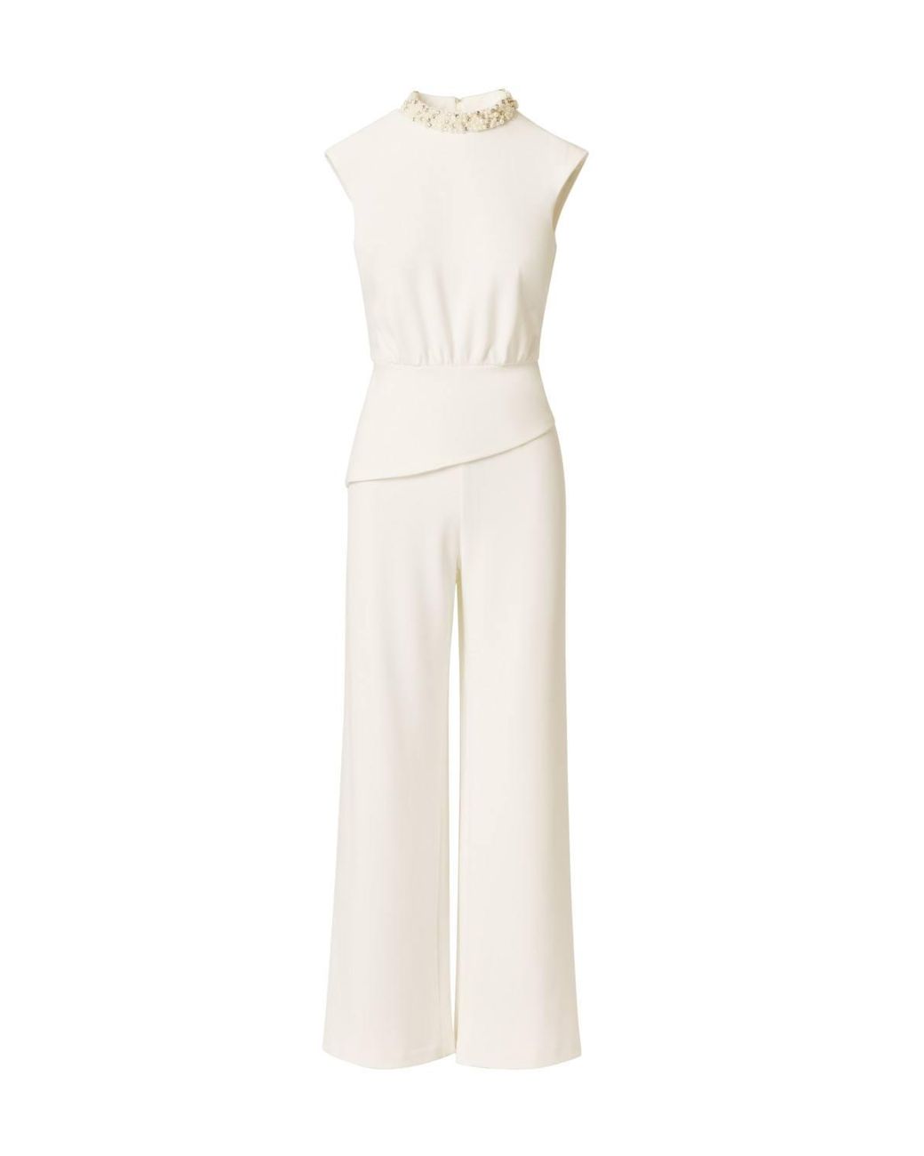 Adrianna Papell White Embellished Crepe Jumpsuit