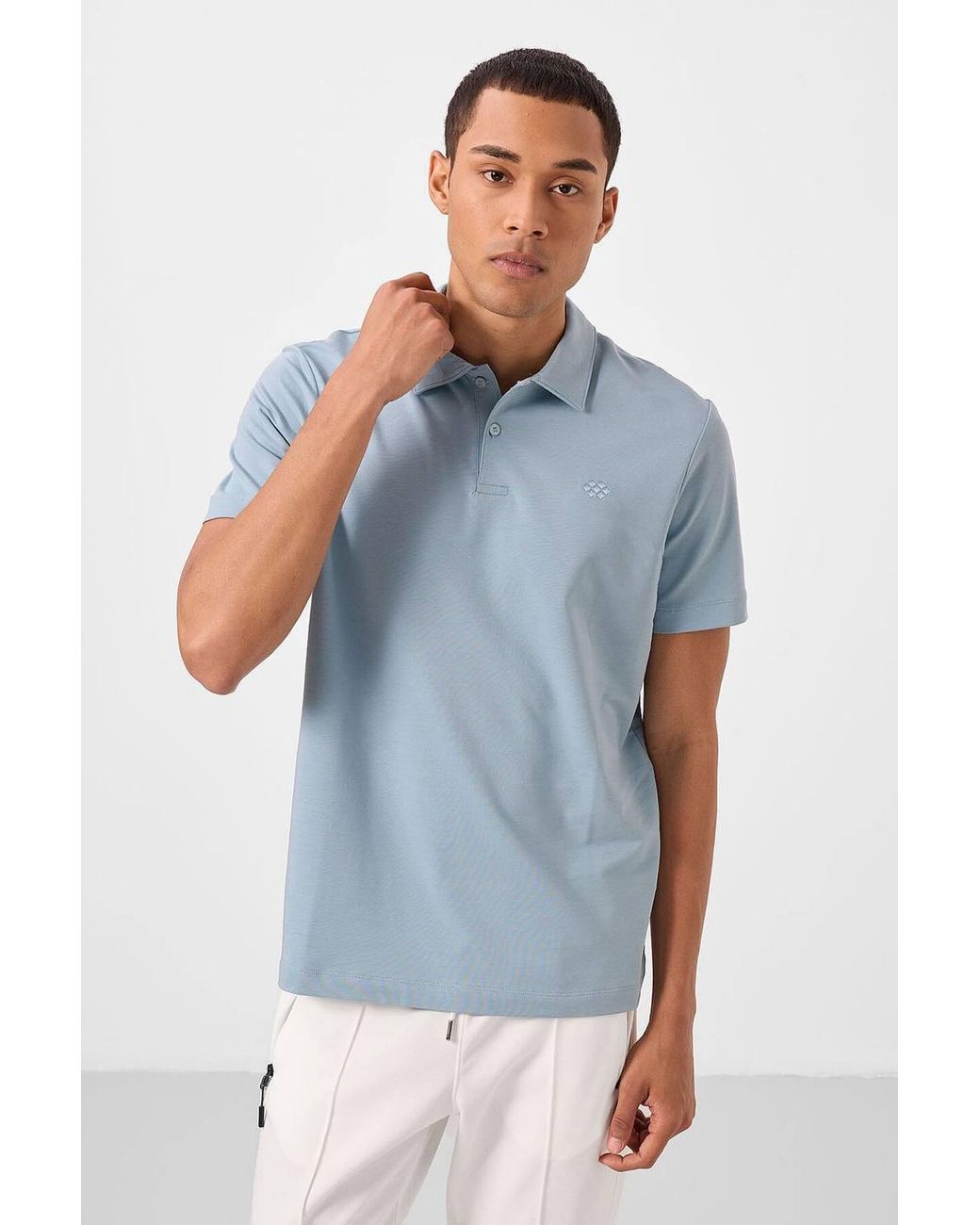 TOMMY LIFE Blue Cotton-Blend Polo T-Shirt for men