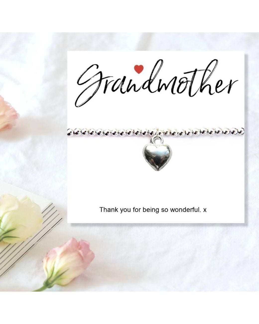 Aye Do Gifts White Grandmother Message Gift Card With Heart Charm Bracelet