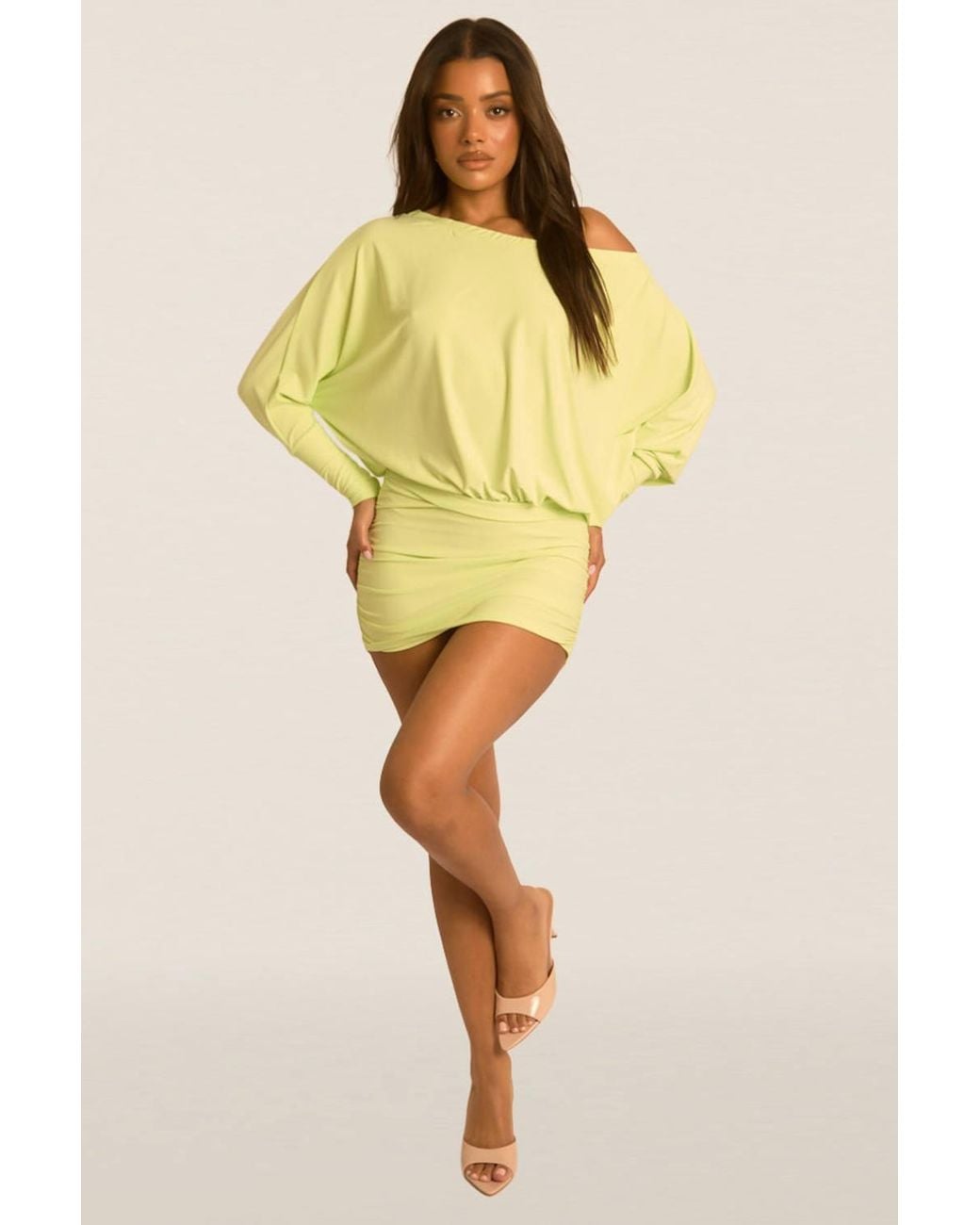 Rebellious Fashion Yellow Batwing Bardot Mini Dress