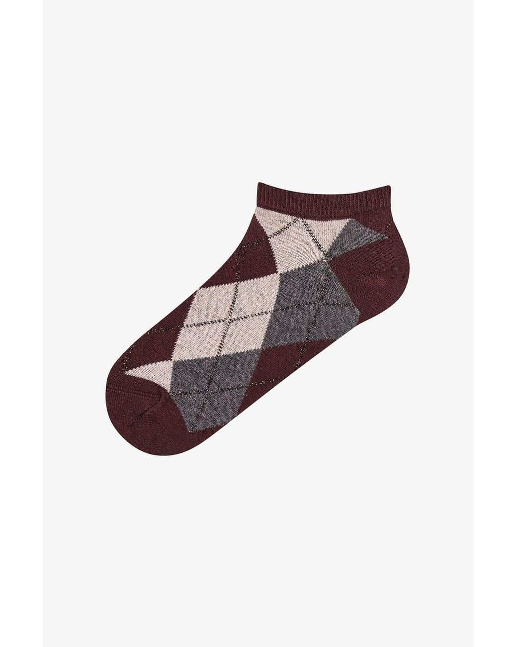 Penti White Shiny Checkered Diamond Pattern Cotton 2-Pack Ankle Socks