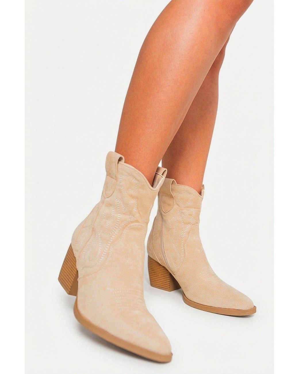 IKRUSH Natural Laura Faux Suede Cowboy Ankle Length Boots With Block Heel