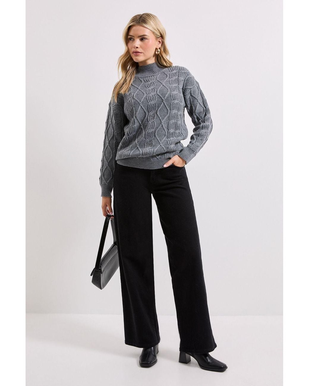 Dorothy Perkins Gray Twisted Cable Funnel Longline Jumper