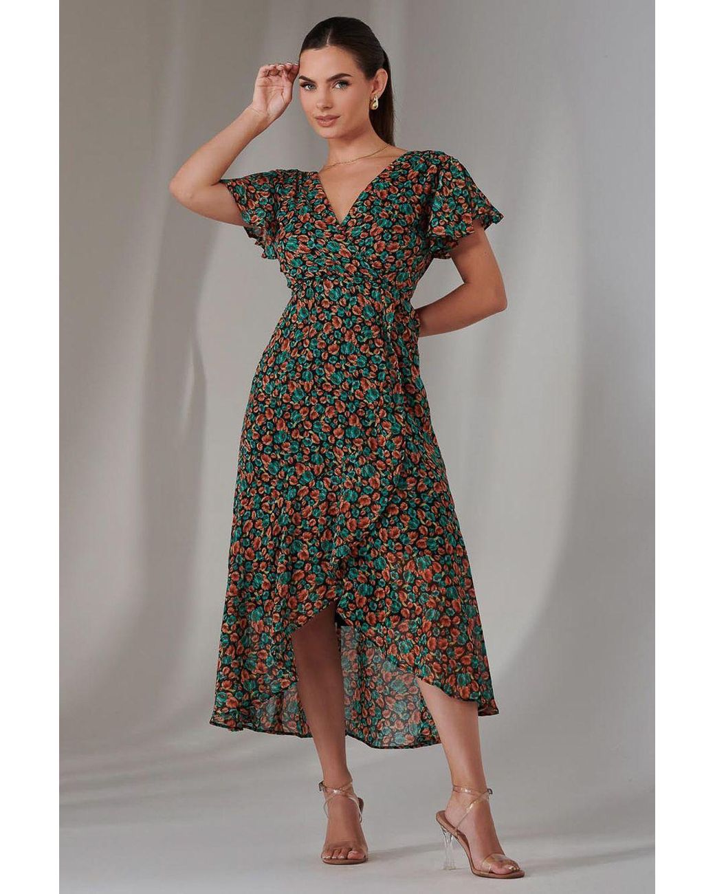 Jolie Moi Brown Petite High Low Midaxi Dress