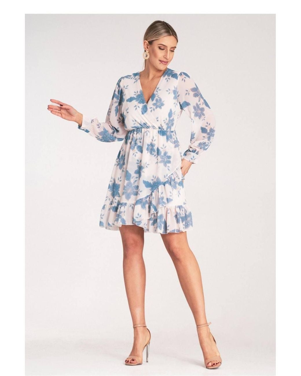 Love Lace White Floral Wrap Long Sleeve Midi Dress