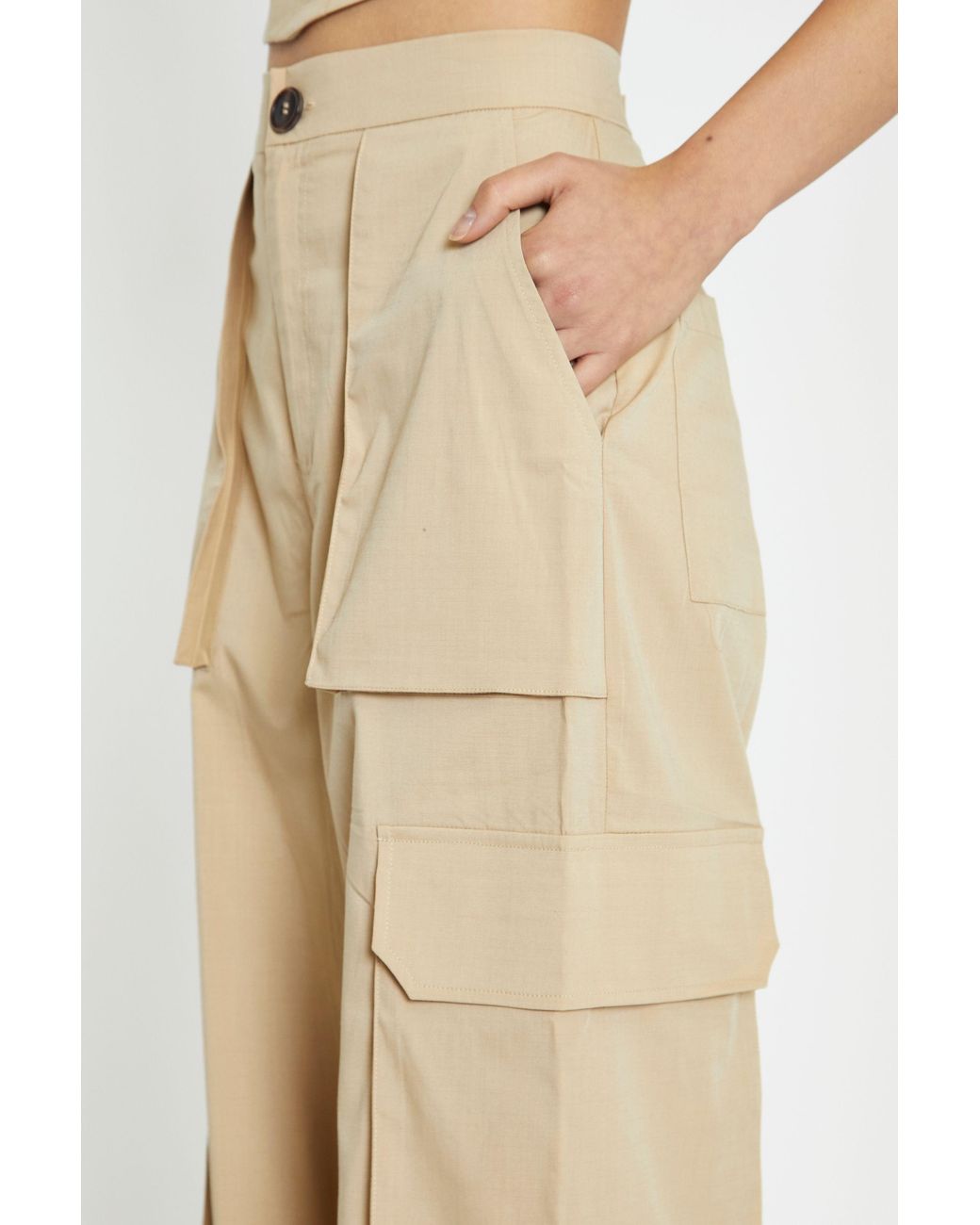 Shnoo Natural Wide Leg Cargo Pants