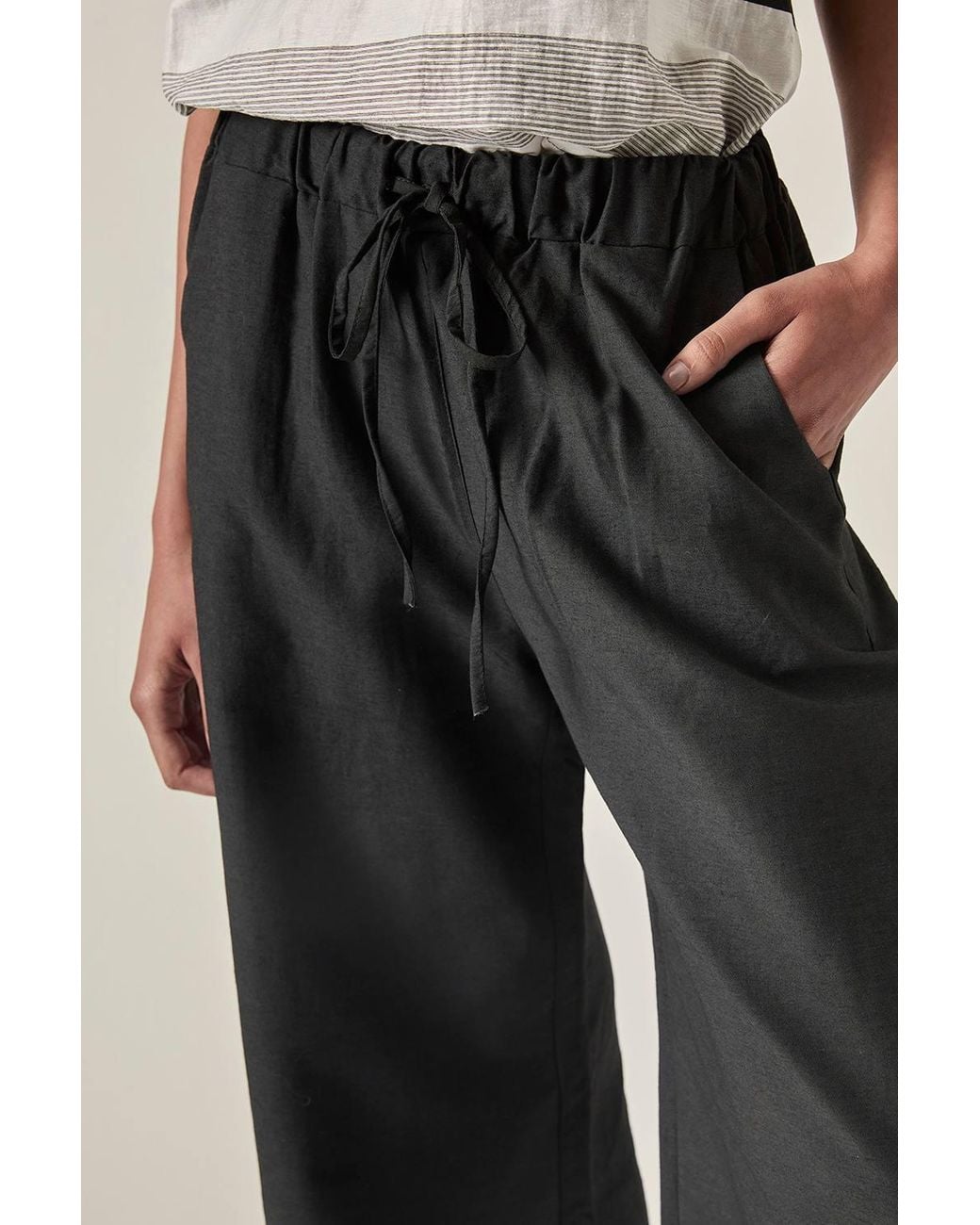 James Lakeland Black Linen Blend Drawstring Trousers