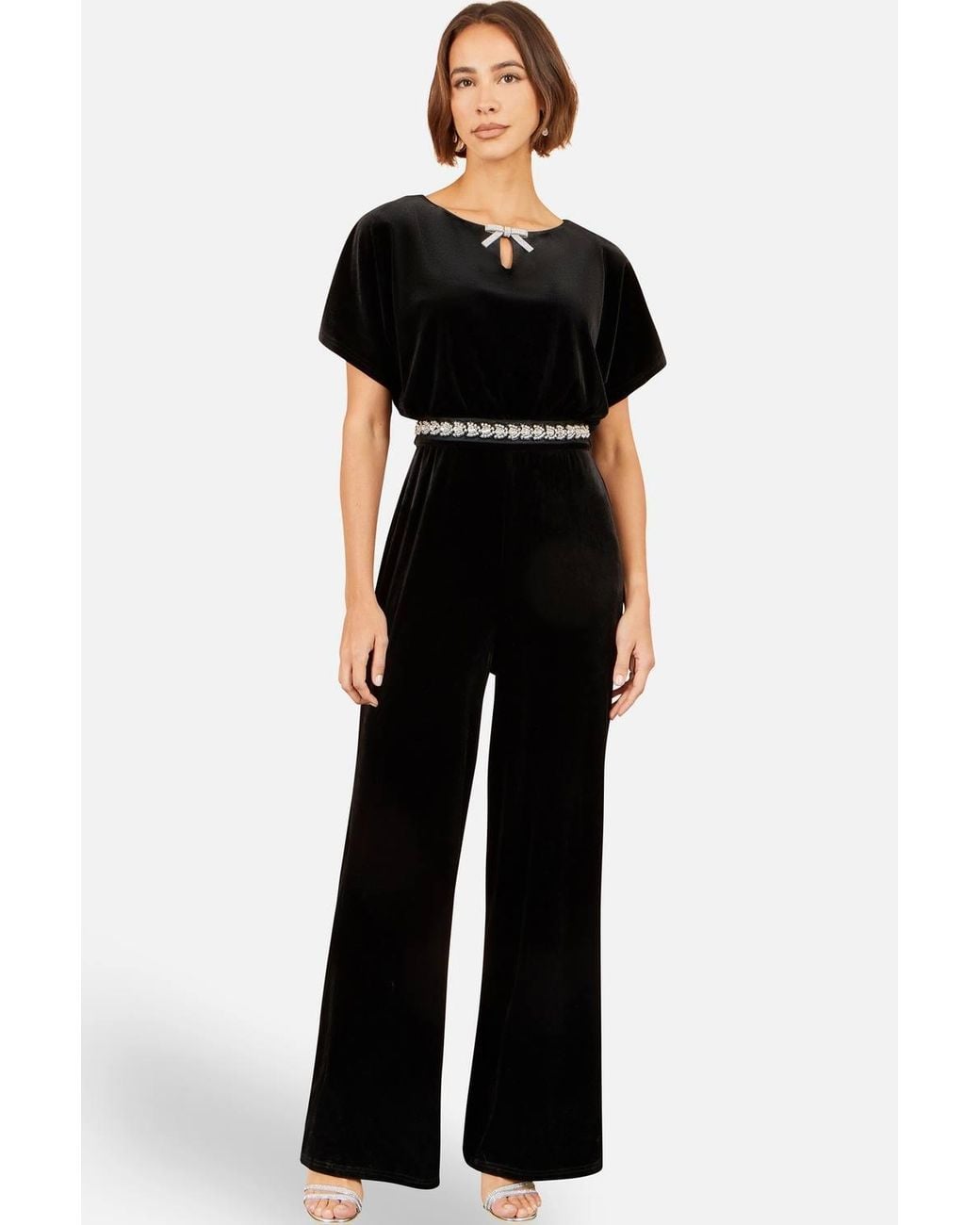 Yumi' Black Velvet Jumpsuit With Embellishment