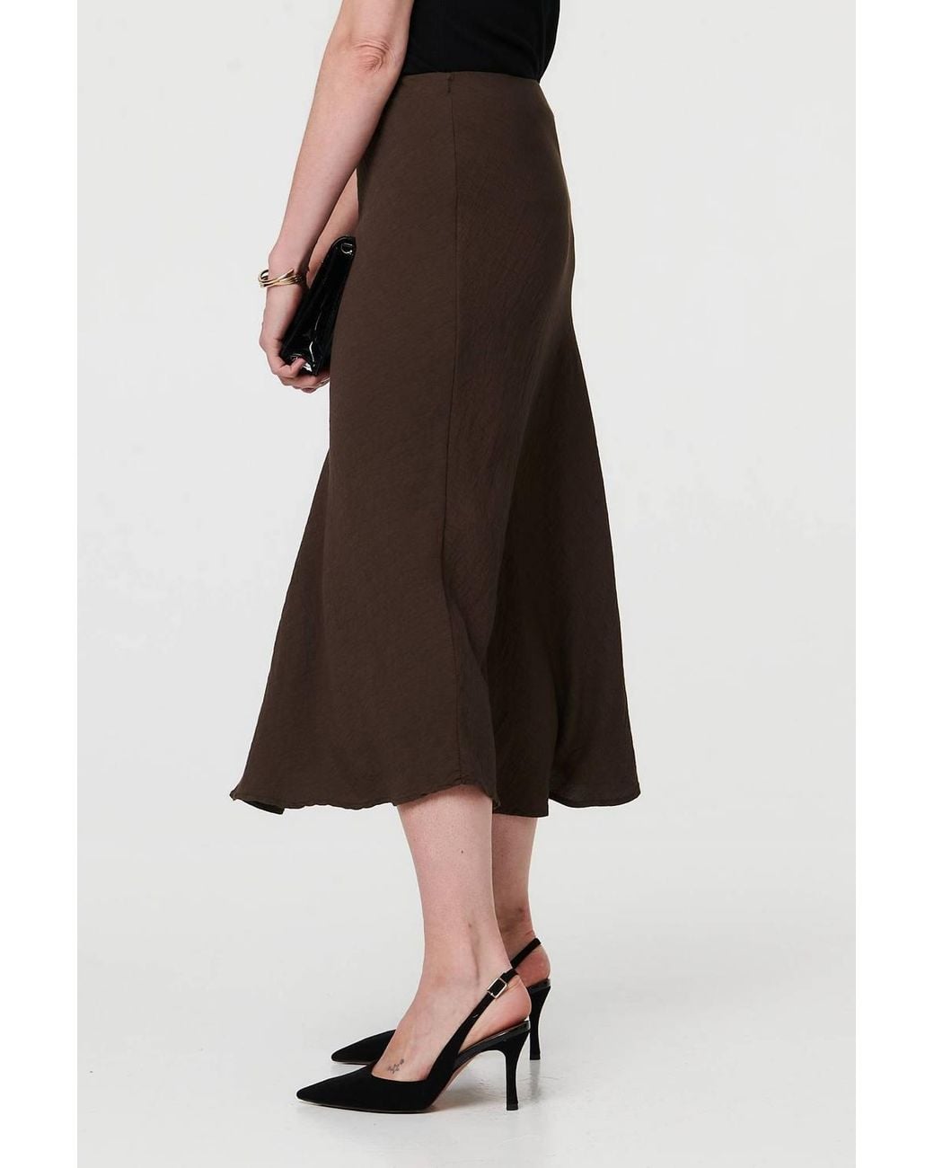 Izabel London Black High Waist Slim A-Line Midi Skirt