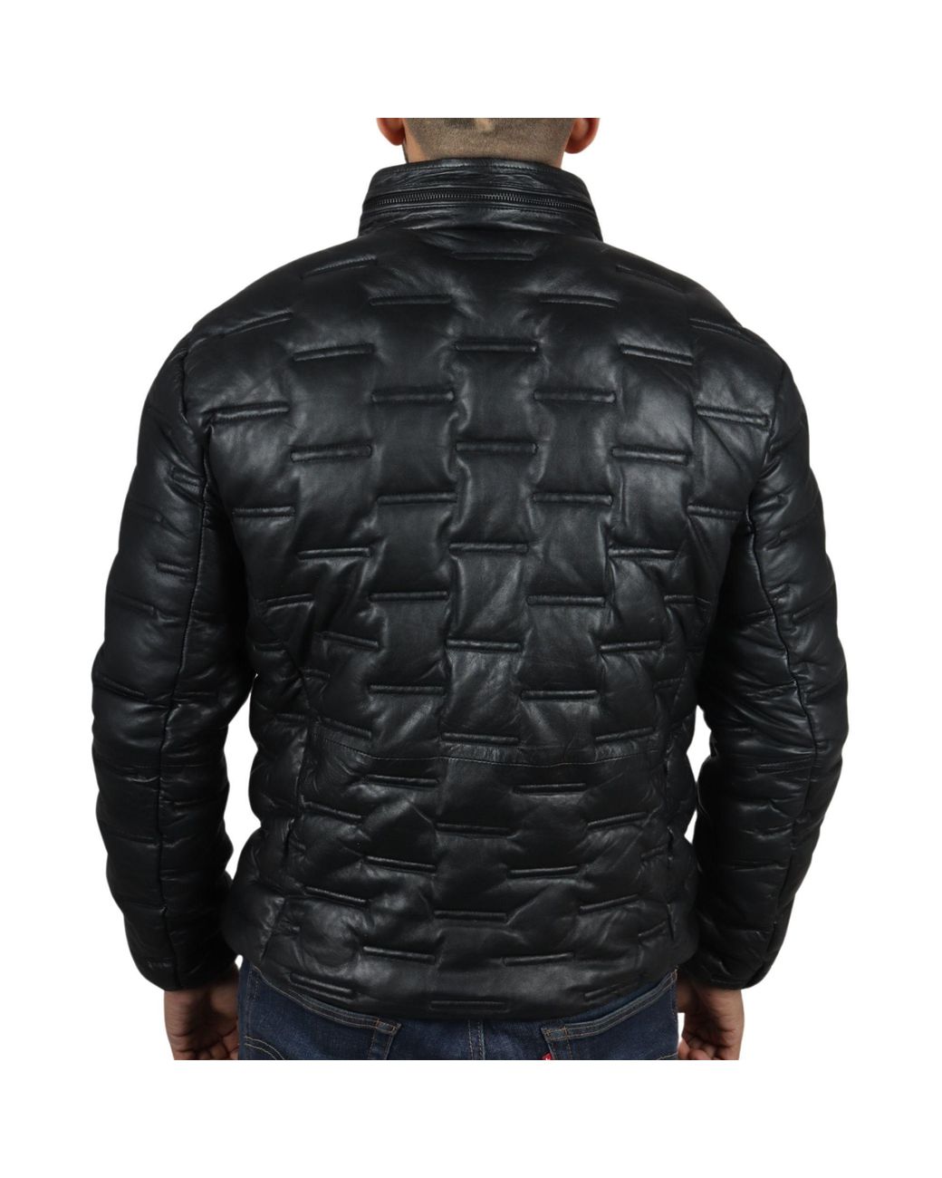 TruClothing Black Puffer Quilted Real Leather Waist Length Jacket for men