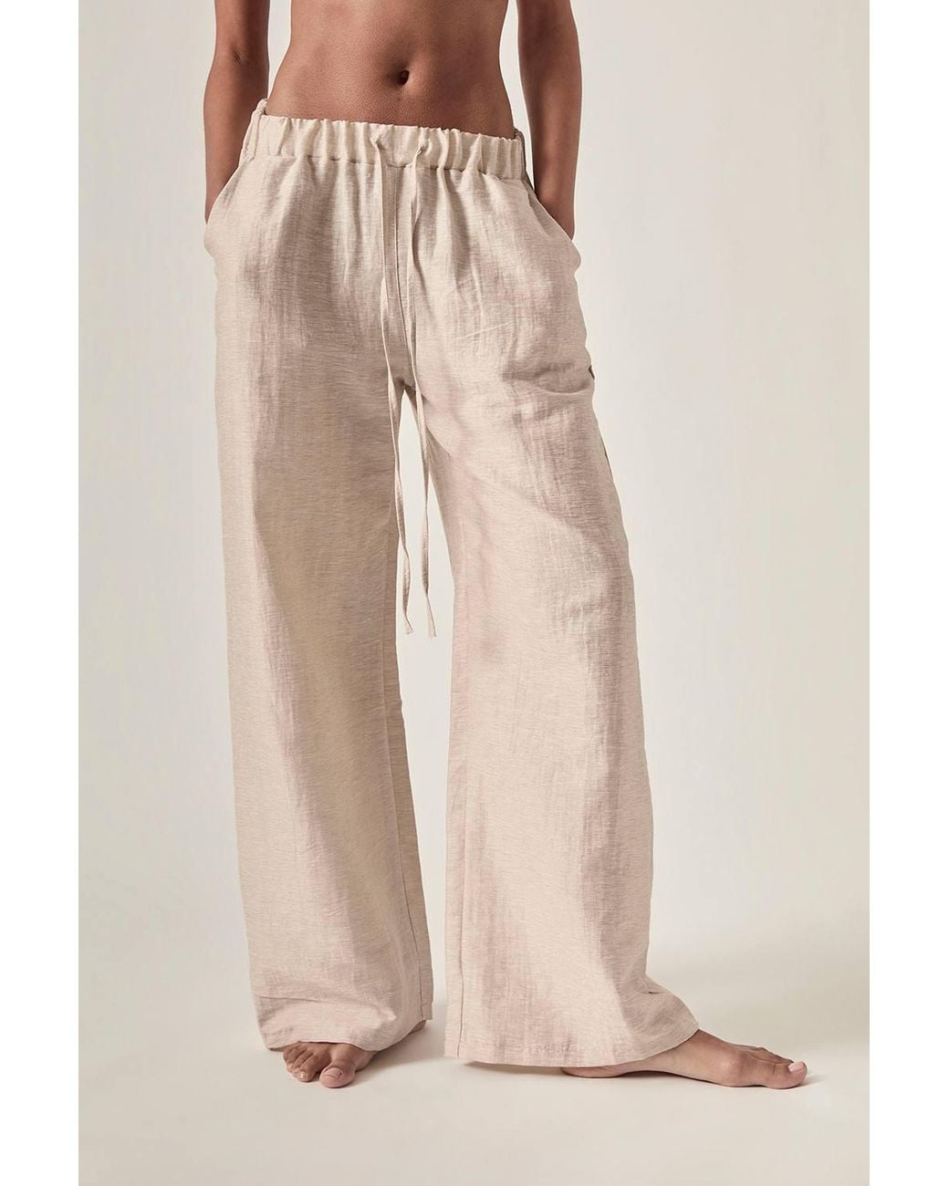 James Lakeland Natural Linen Blend Drawstring Trousers