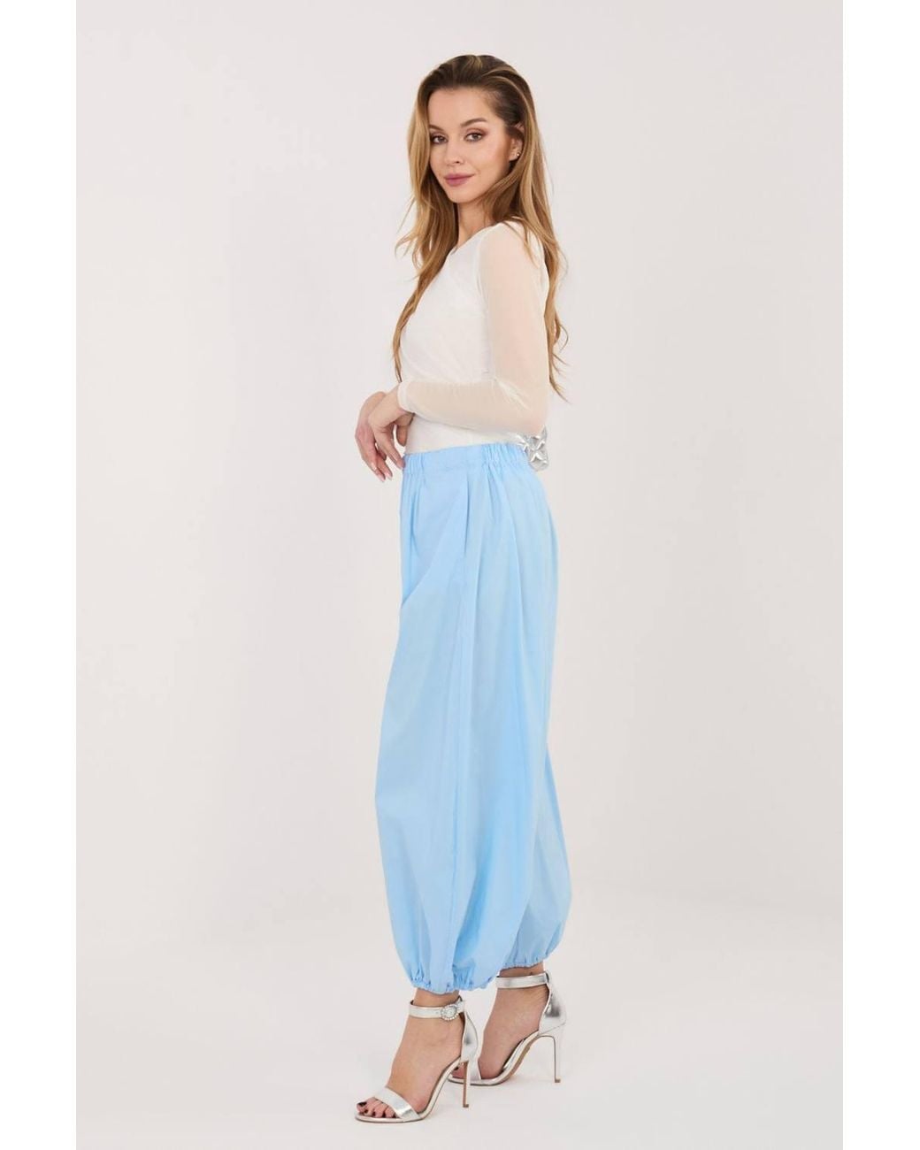 Love Lace Blue Cotton High Waisted Comfortable Cropped Trousers