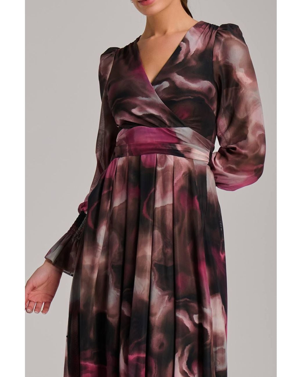 Jolie Moi Red Long Sleeve Printed Mesh Midi Dress