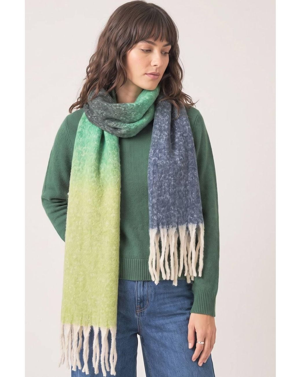 SARTA Blue Ana Colour Block Tasselled Heavyweight Winter Scarf