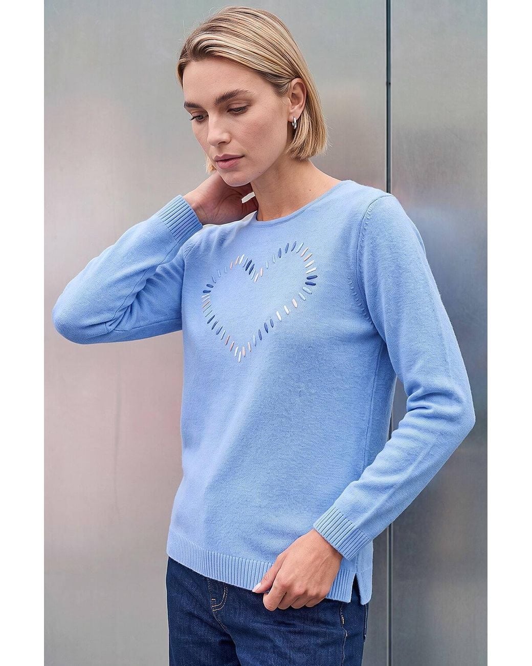 Roman Blue Stitch Heart Knit Jumper