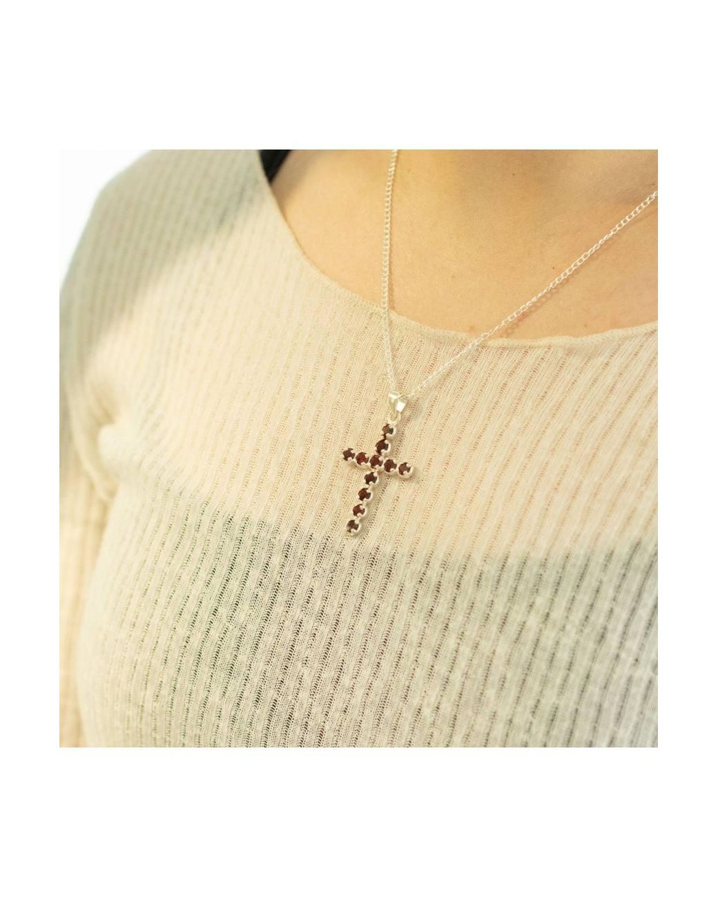 KDMD Red Plated Garnet Crucifix Pendant
