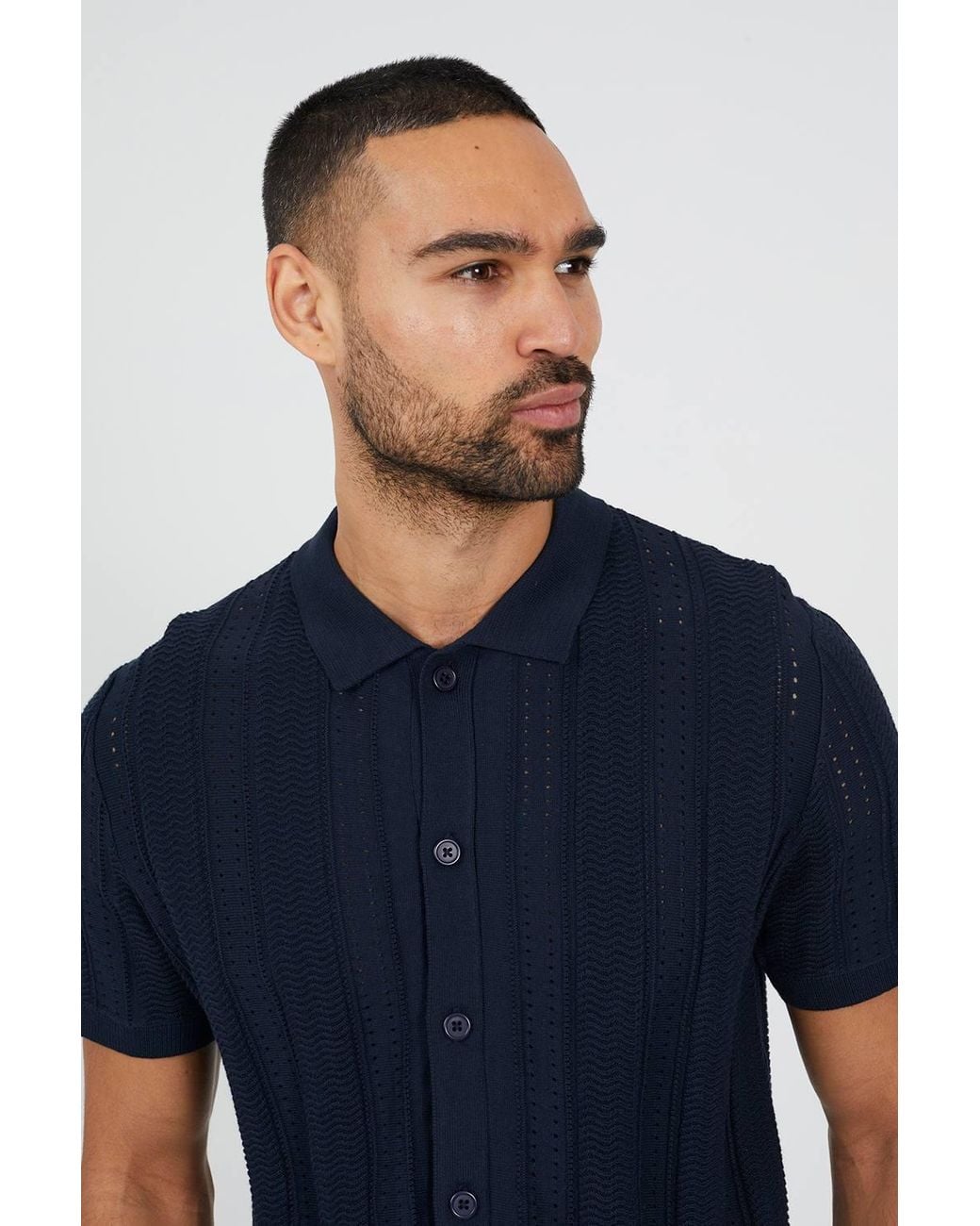 Brave Soul Blue Knitted Short Sleeve Polo Shirt for men