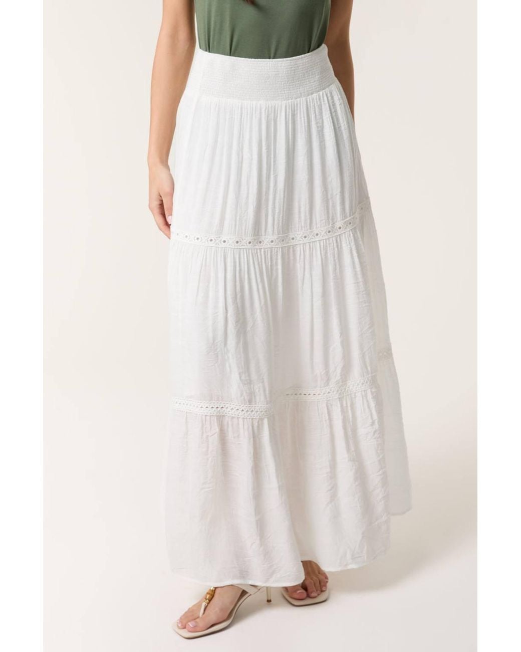 Blue Vanilla White Shirred Waist Maxi Skirt