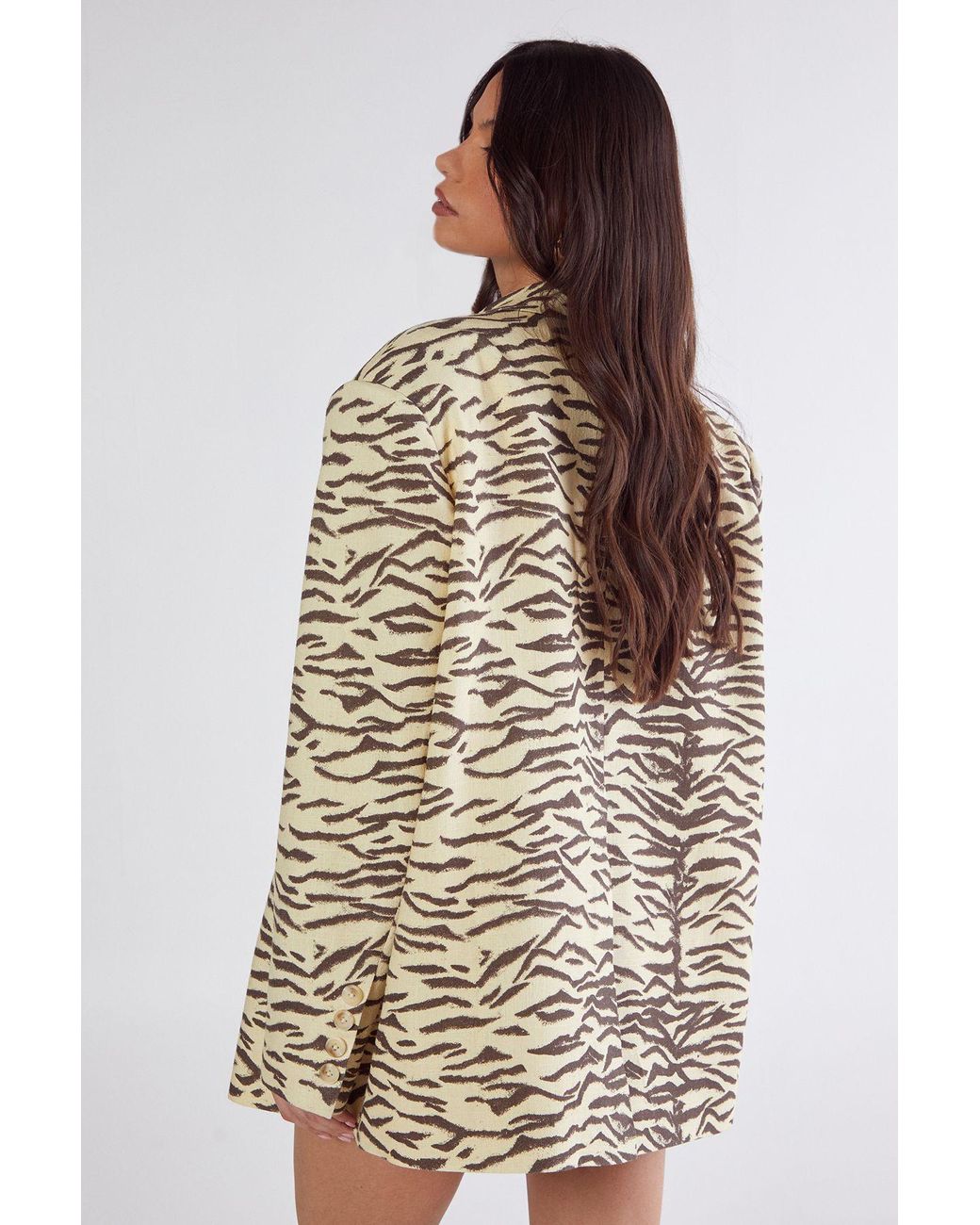 Nasty Gal Natural Zebra Linen Print Oversized Blazer
