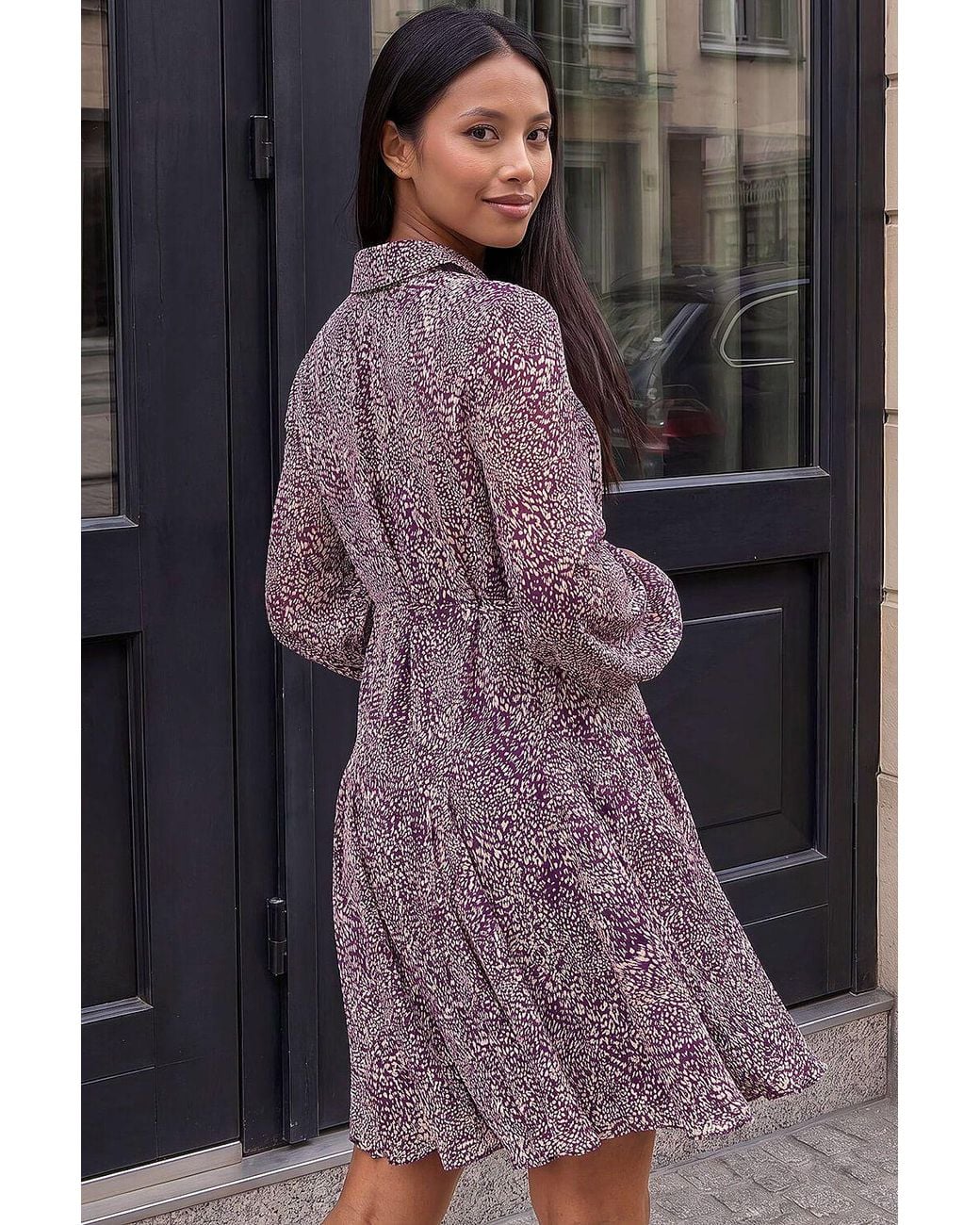 Roman Gray Petite Abstract Spot Godet Dress