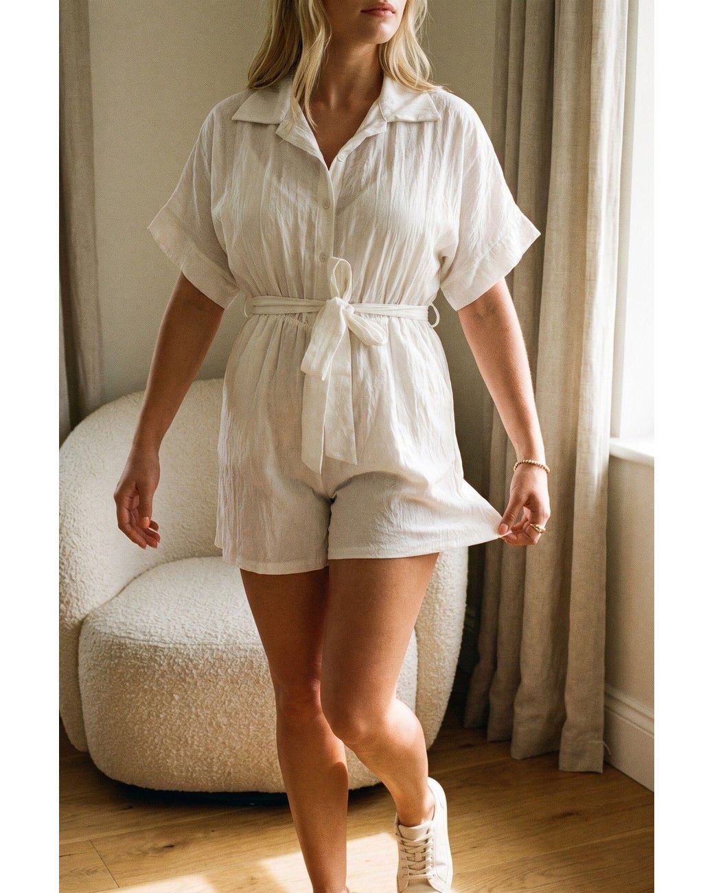 IKRUSH Natural Brenda Buttoned Tie Waist Romper