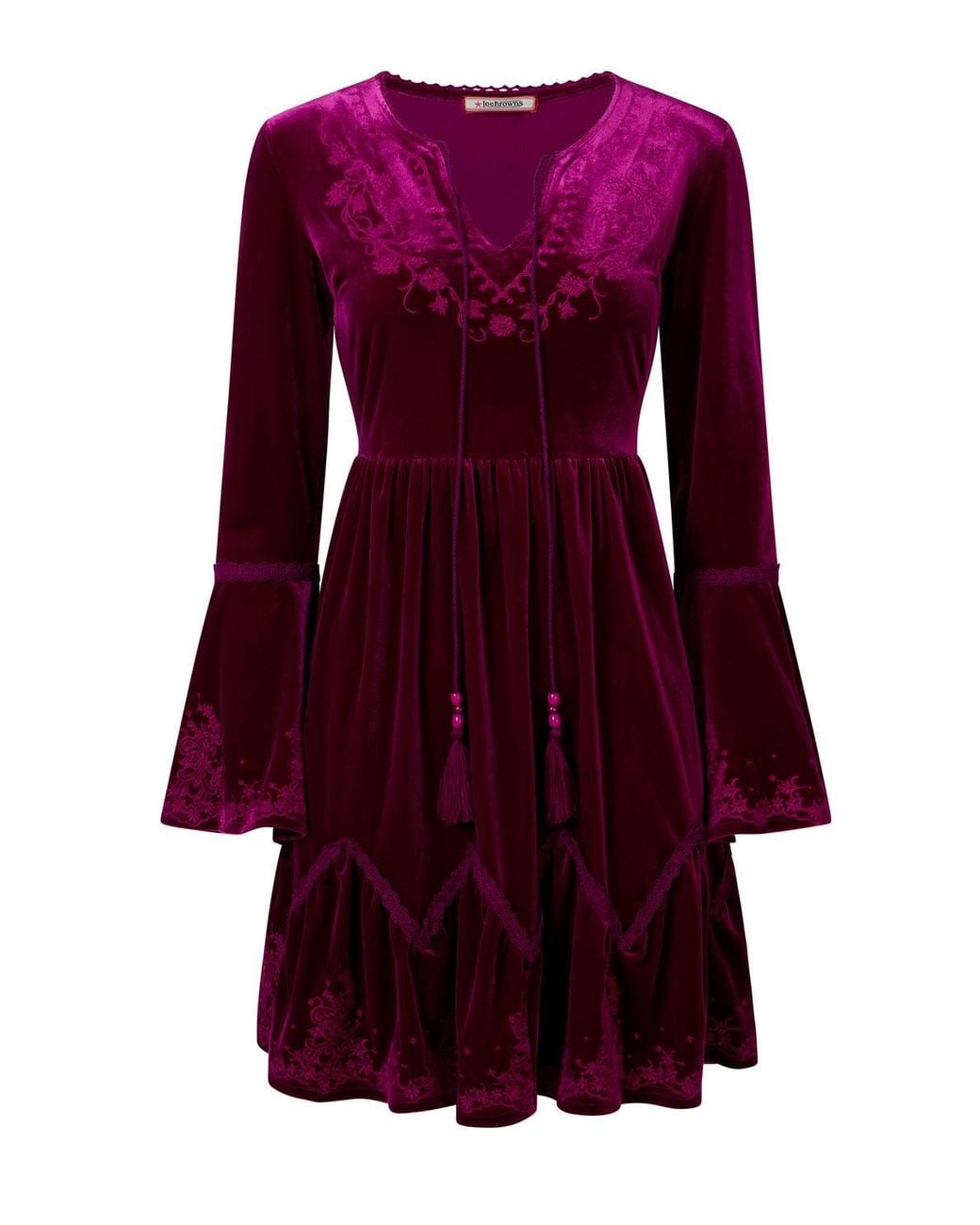 Joe Browns Purple Darcie Embroidered Velour Tunic Dress