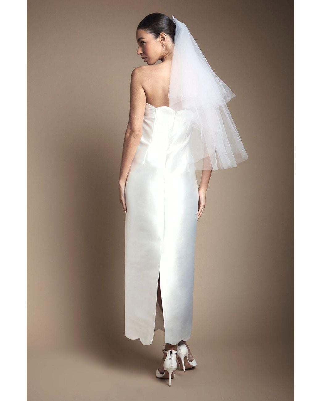 Coast Natural Scallop Detail Twill Column Wedding Dress