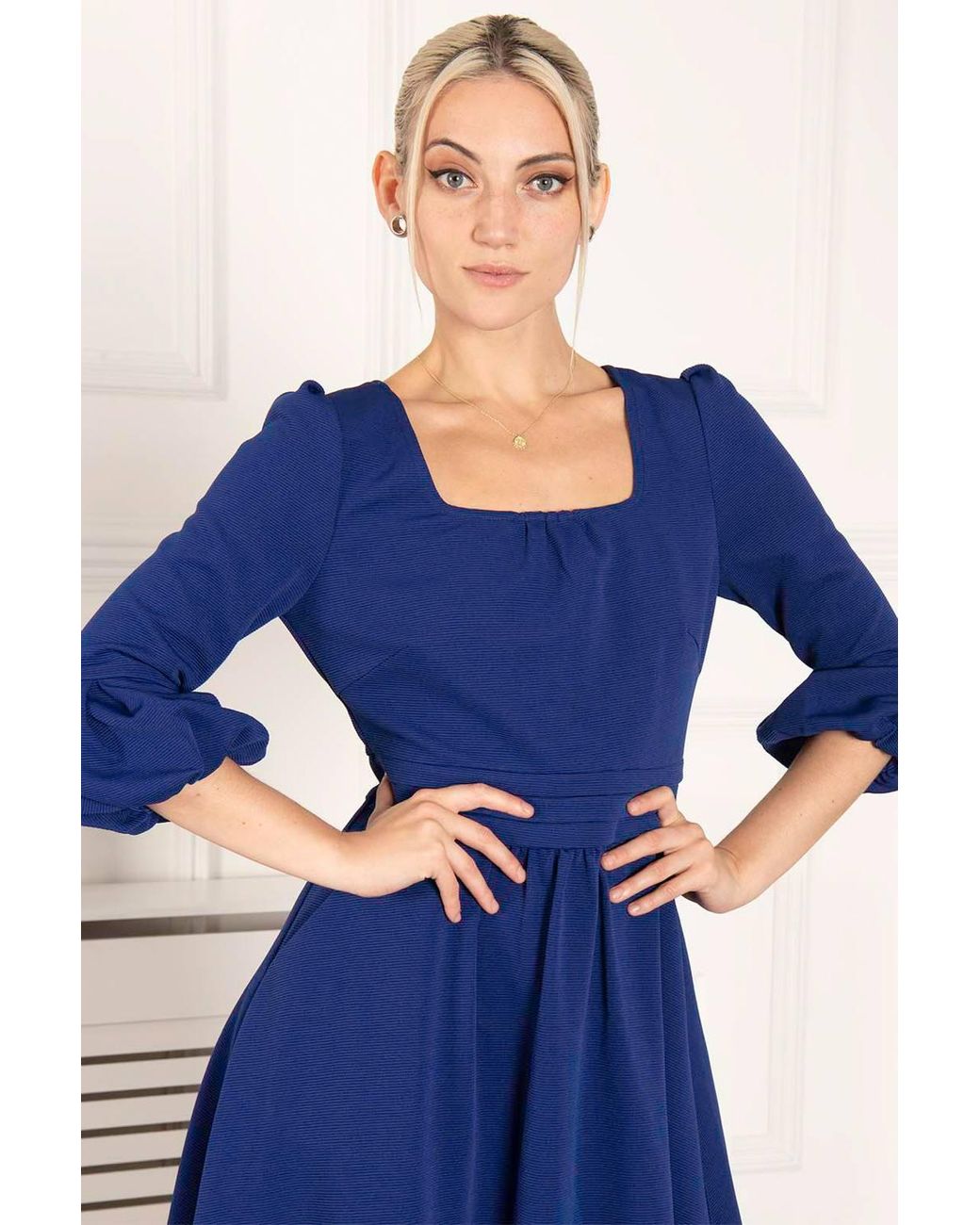 Jolie Moi Blue Bell Sleeve Flare Midi Dress