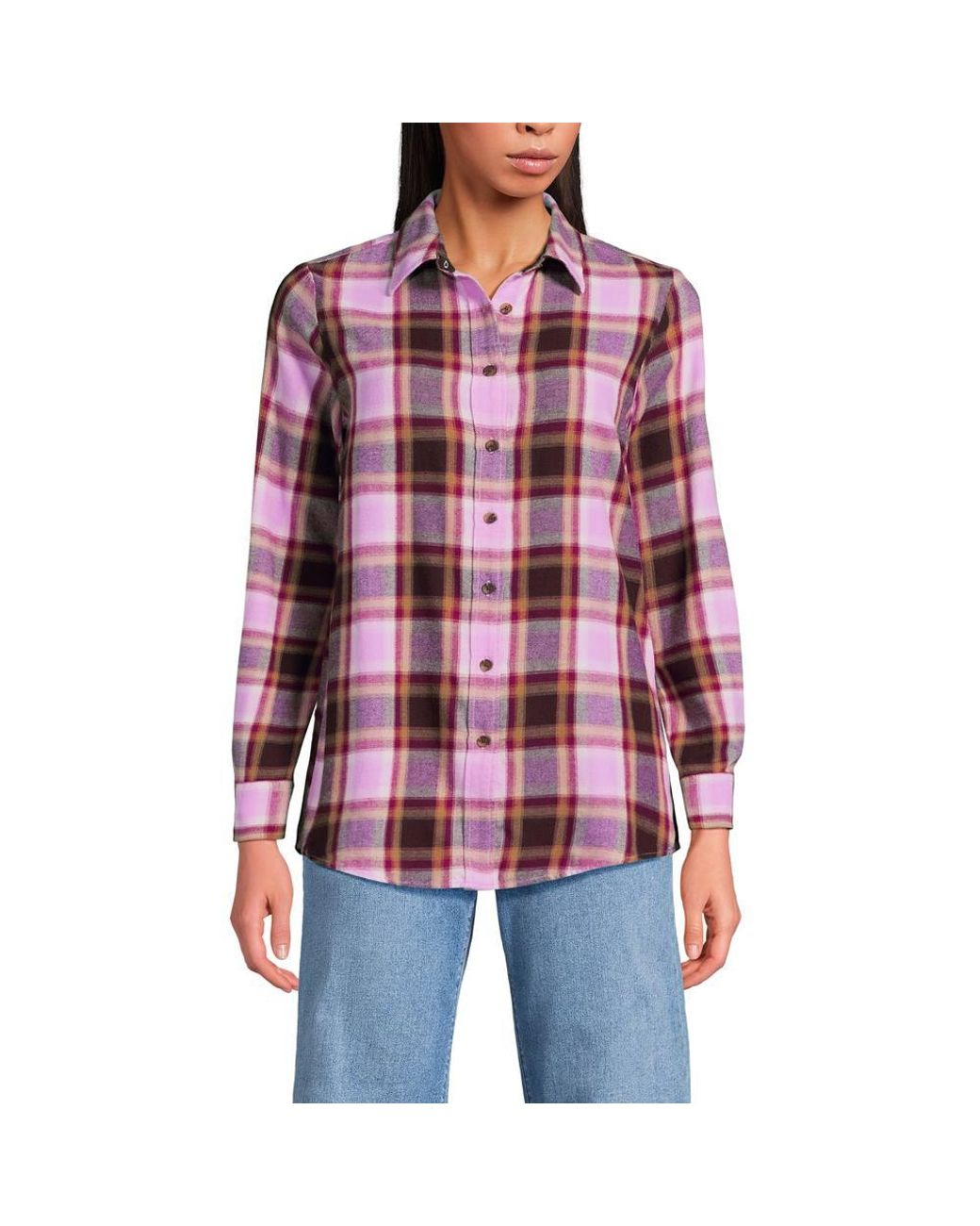 Lands' End Red Long Sleeve Flannel Boyfriend Shirt