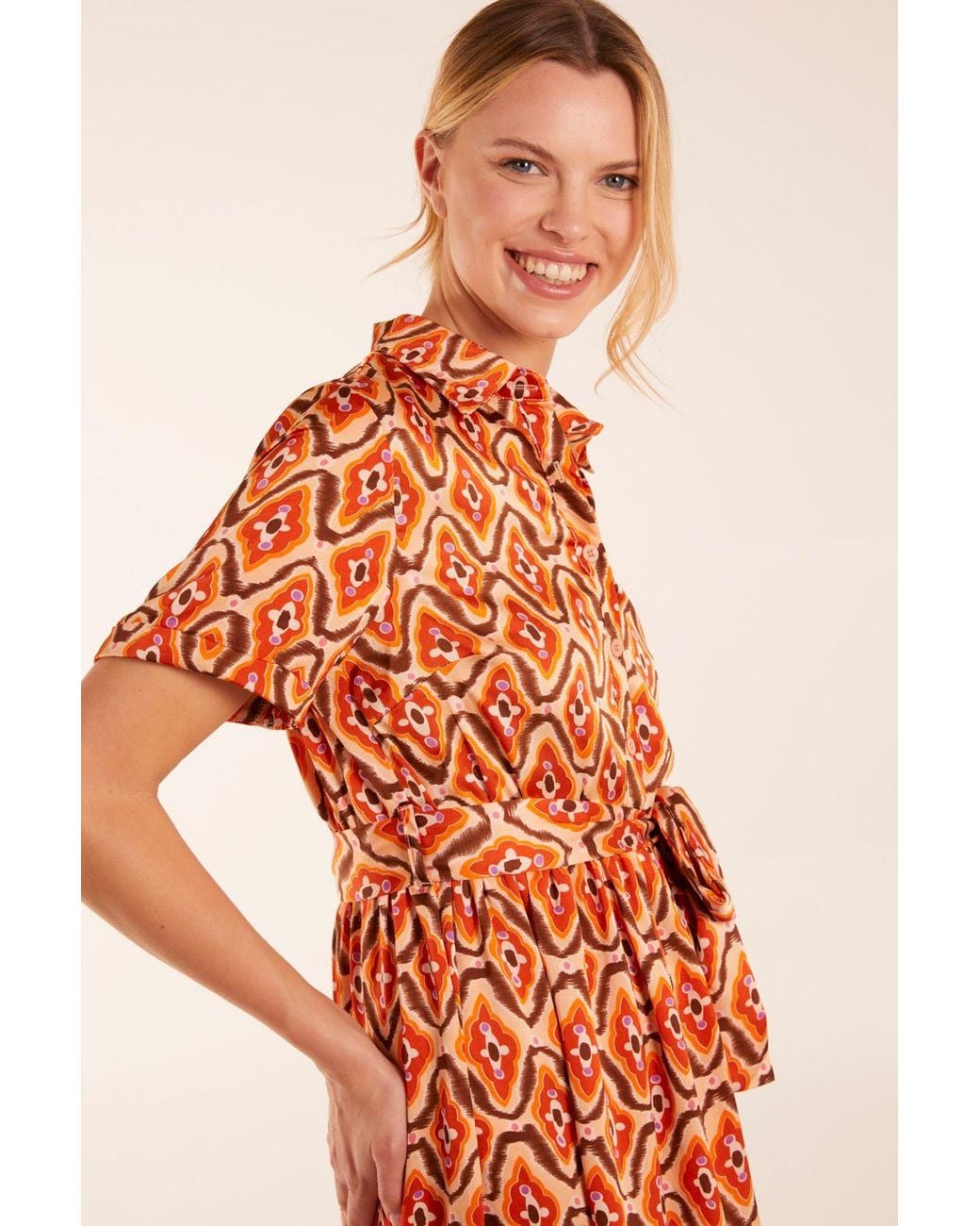 Blue Vanilla Orange Maxi Shirt Belt Dress