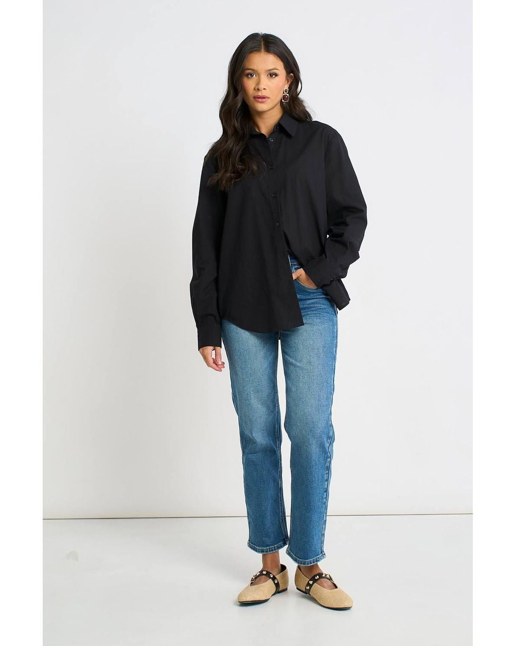 Gini London Black Linen Mix Button Through Shirt