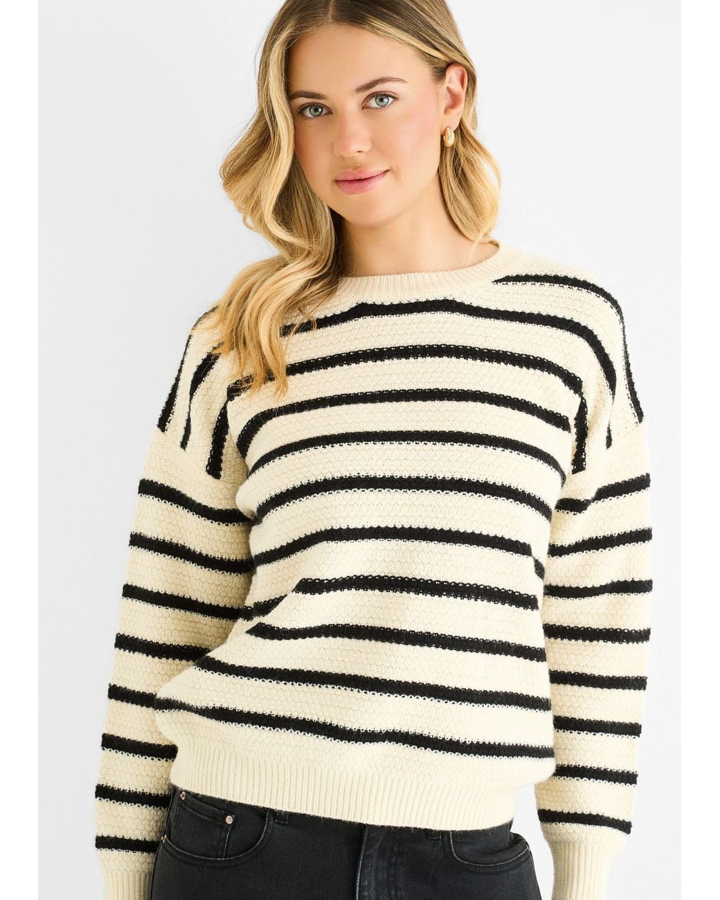 Gini London White Stripe Chunky Knit Oversized Jumper