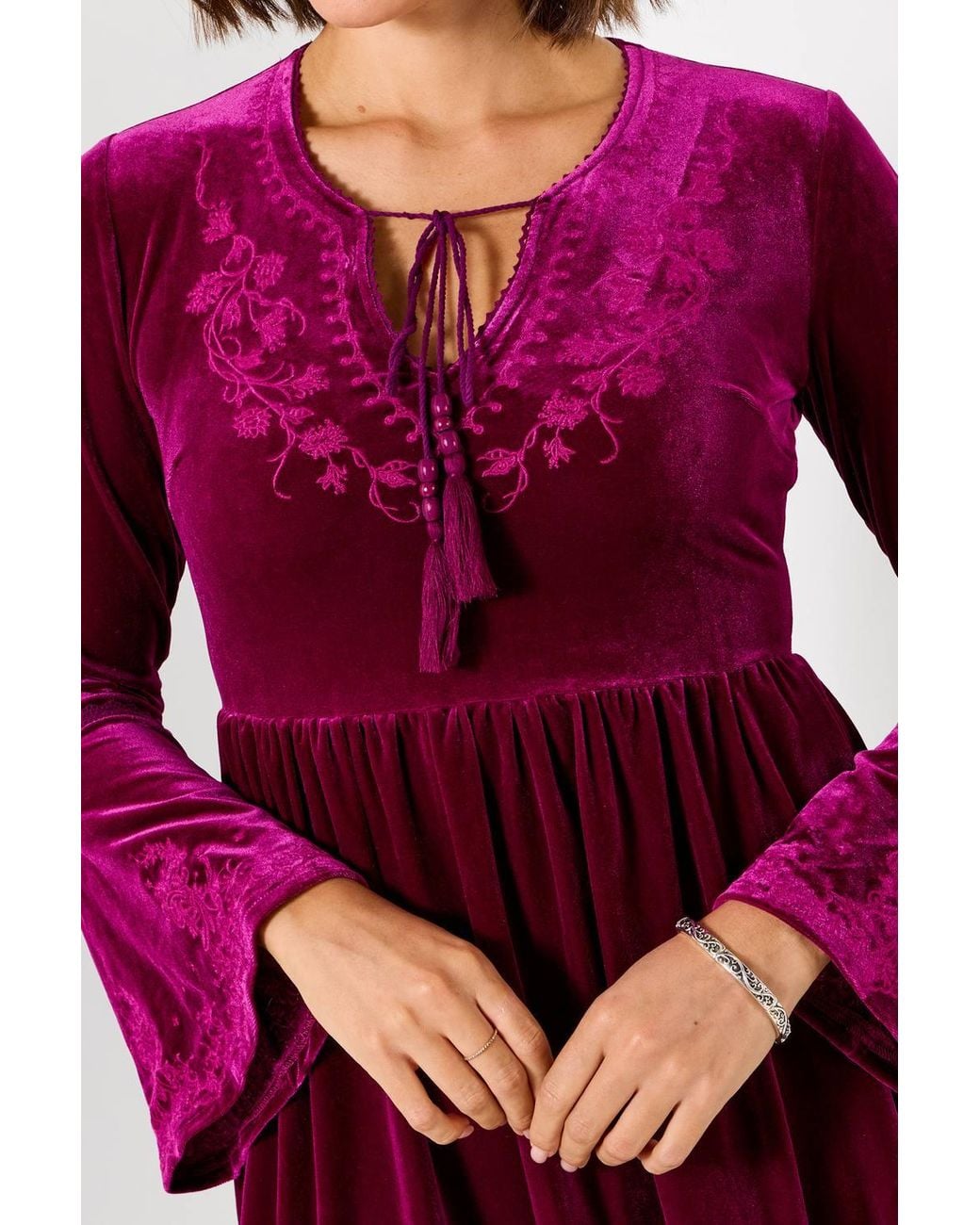 Joe Browns Purple Darcie Embroidered Velour Tunic Dress