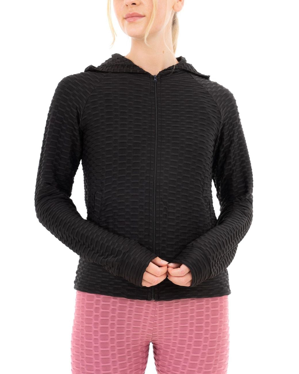 Smart Living Black Lightweight & Flexible Full-Zip Honeycomb Textured Jacket