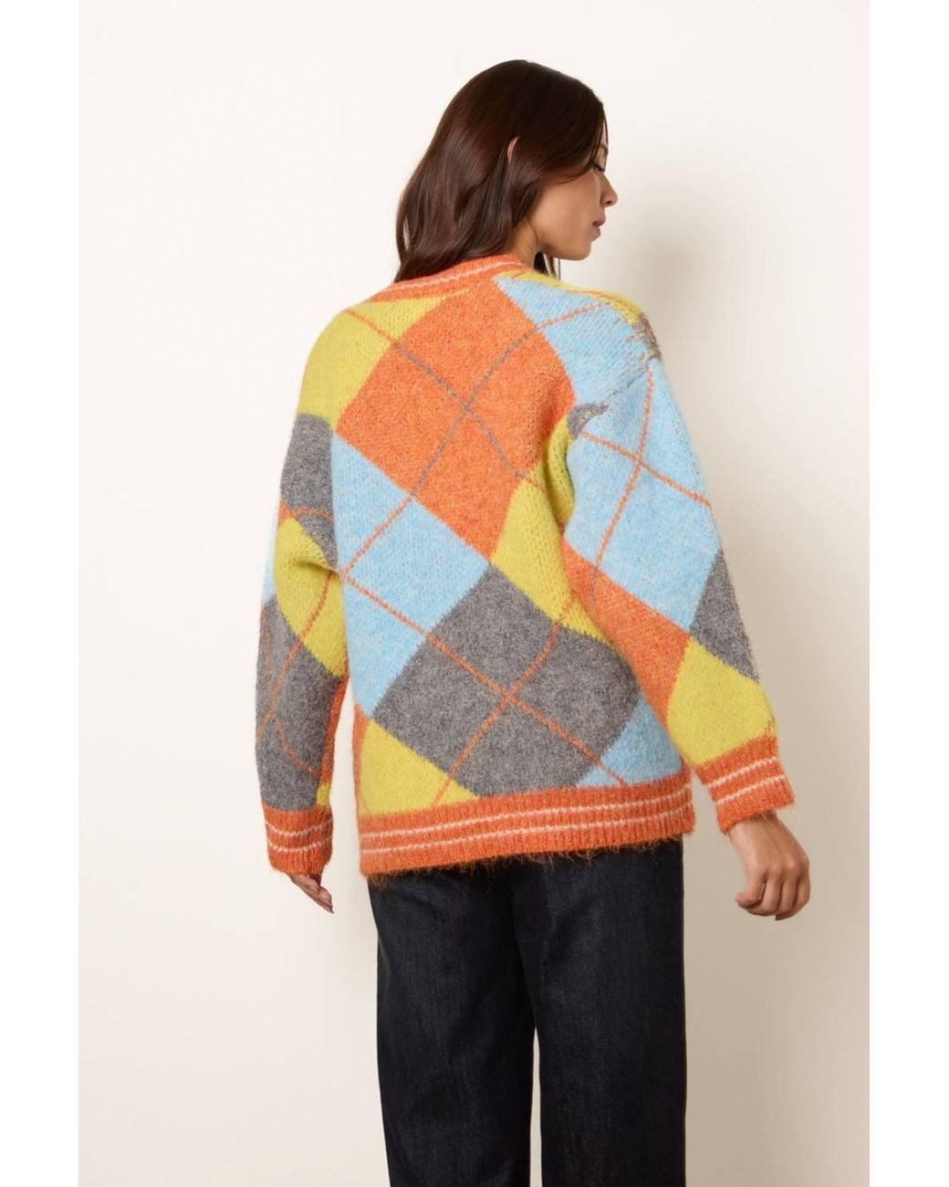 Blue Vanilla Orange Long Sleeve Button Up V-Neck Cardigan