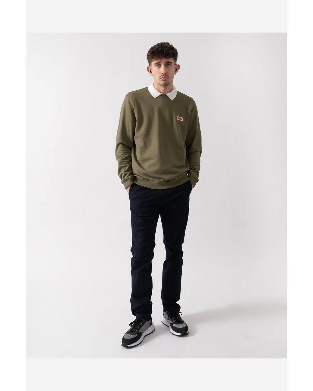 Fjallraven Green Classic Style Long Sleeve Collared Logo Detail Sweater for men
