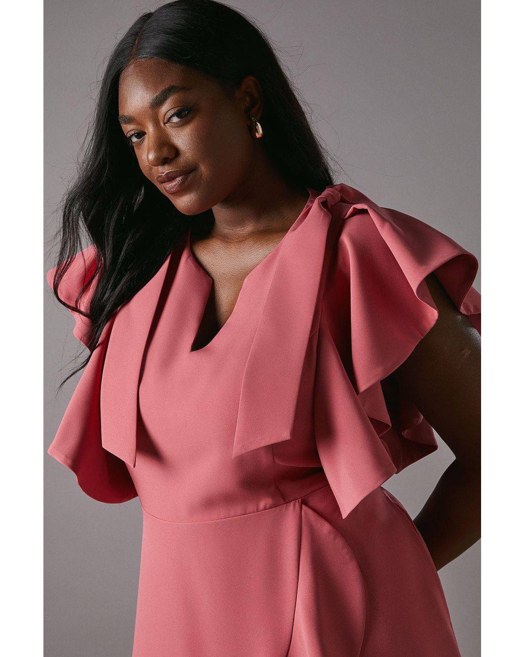 Coast Pink Plus Crepe Ruffle Wrap Midi Dress