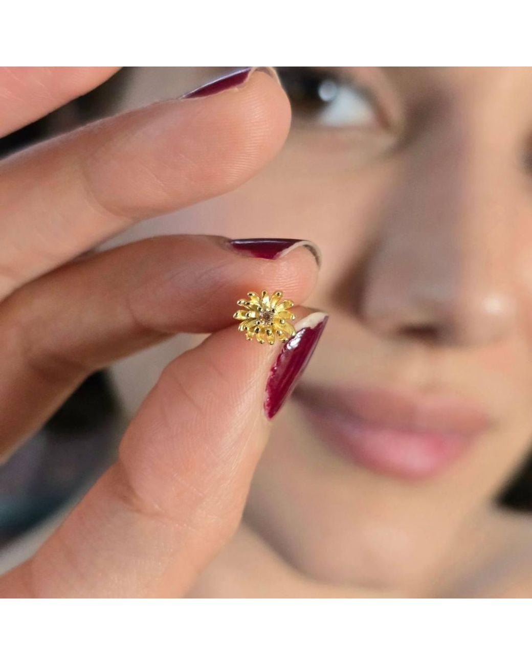 Harfi Metallic Citrine November Birthstone Chrysanthemum Birthflower Earrings
