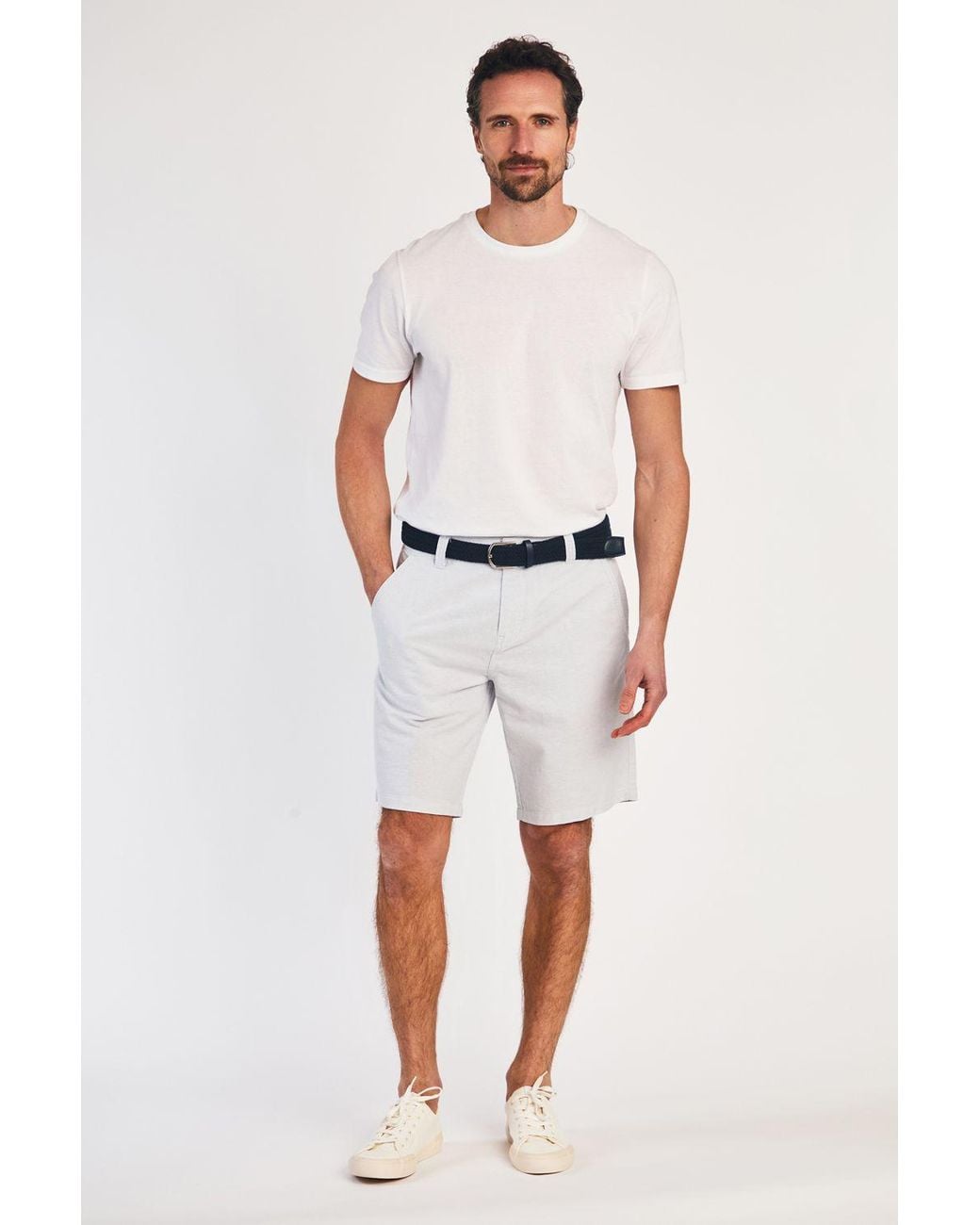 Tokyo Laundry White Cotton Oxford Shorts With Belt for men