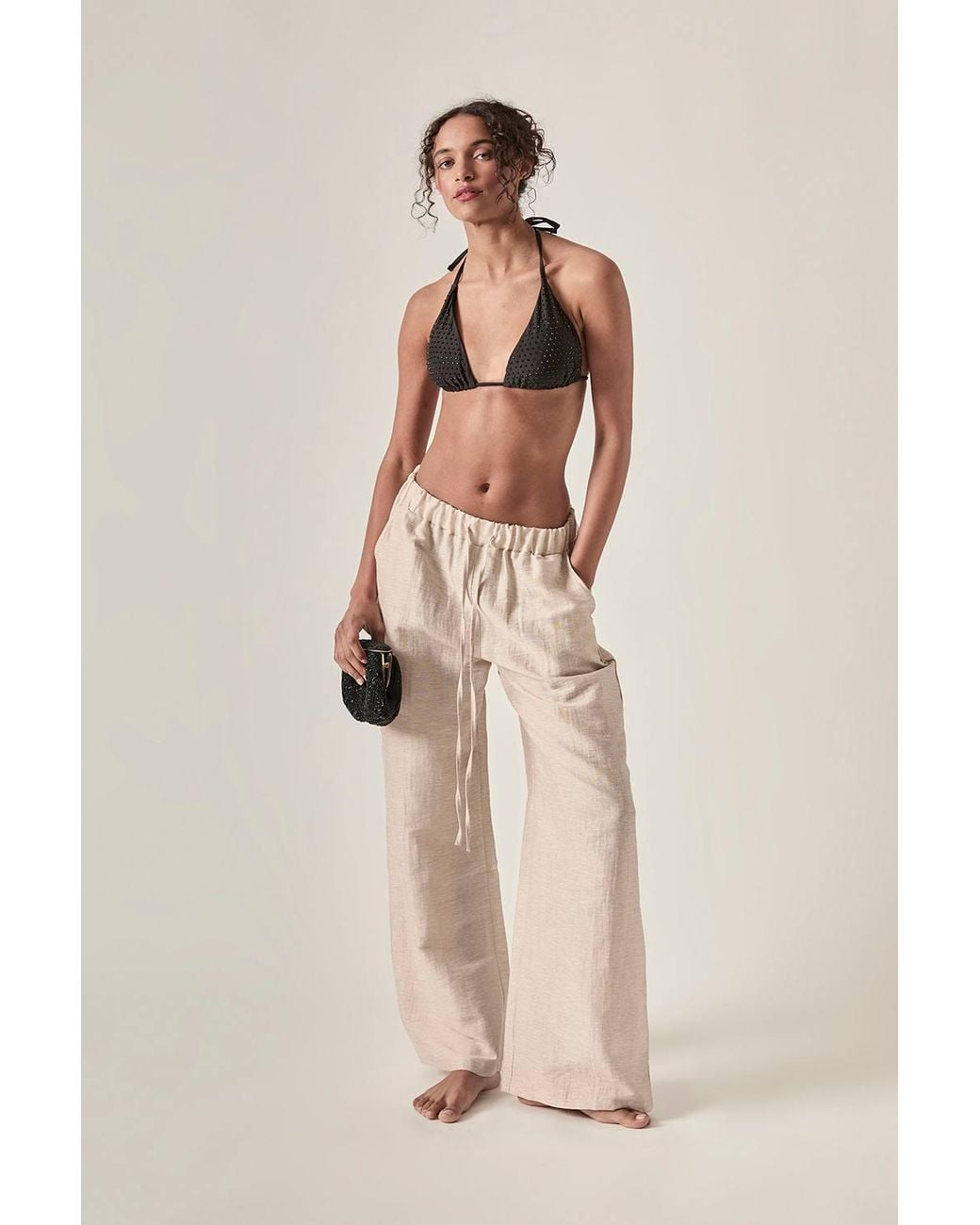 James Lakeland Natural Linen Blend Drawstring Trousers
