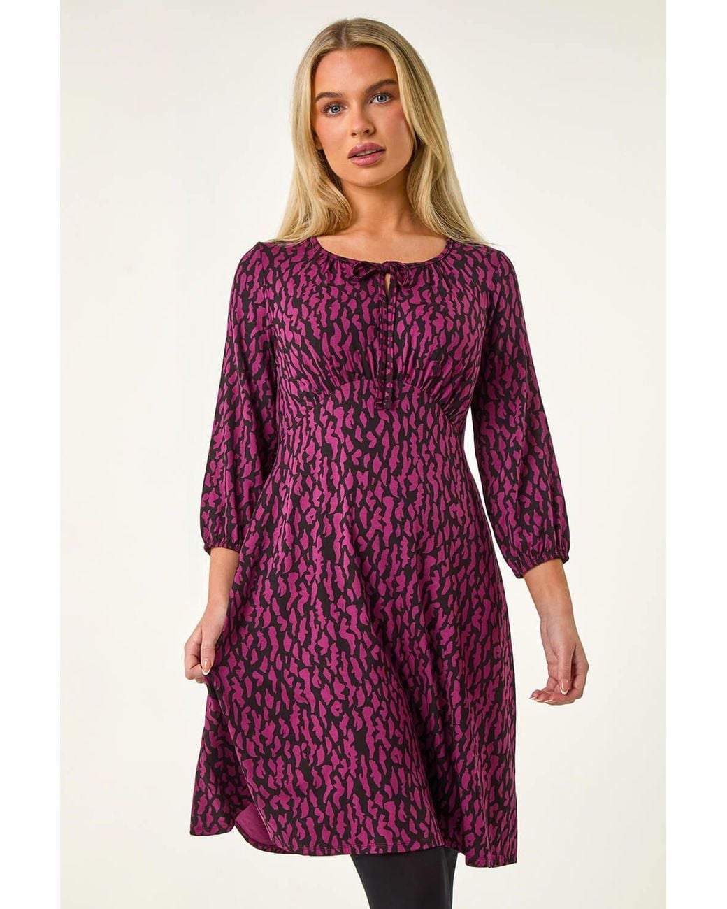 Roman Purple Petite Abstract Tie Front Stretch Jersey